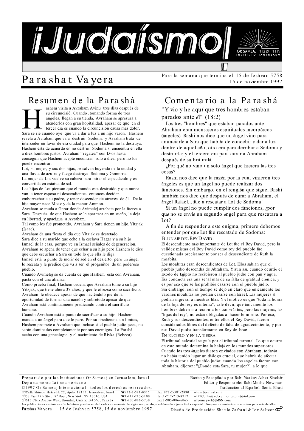 Parashat Vayera 15 De Noviembre 1997