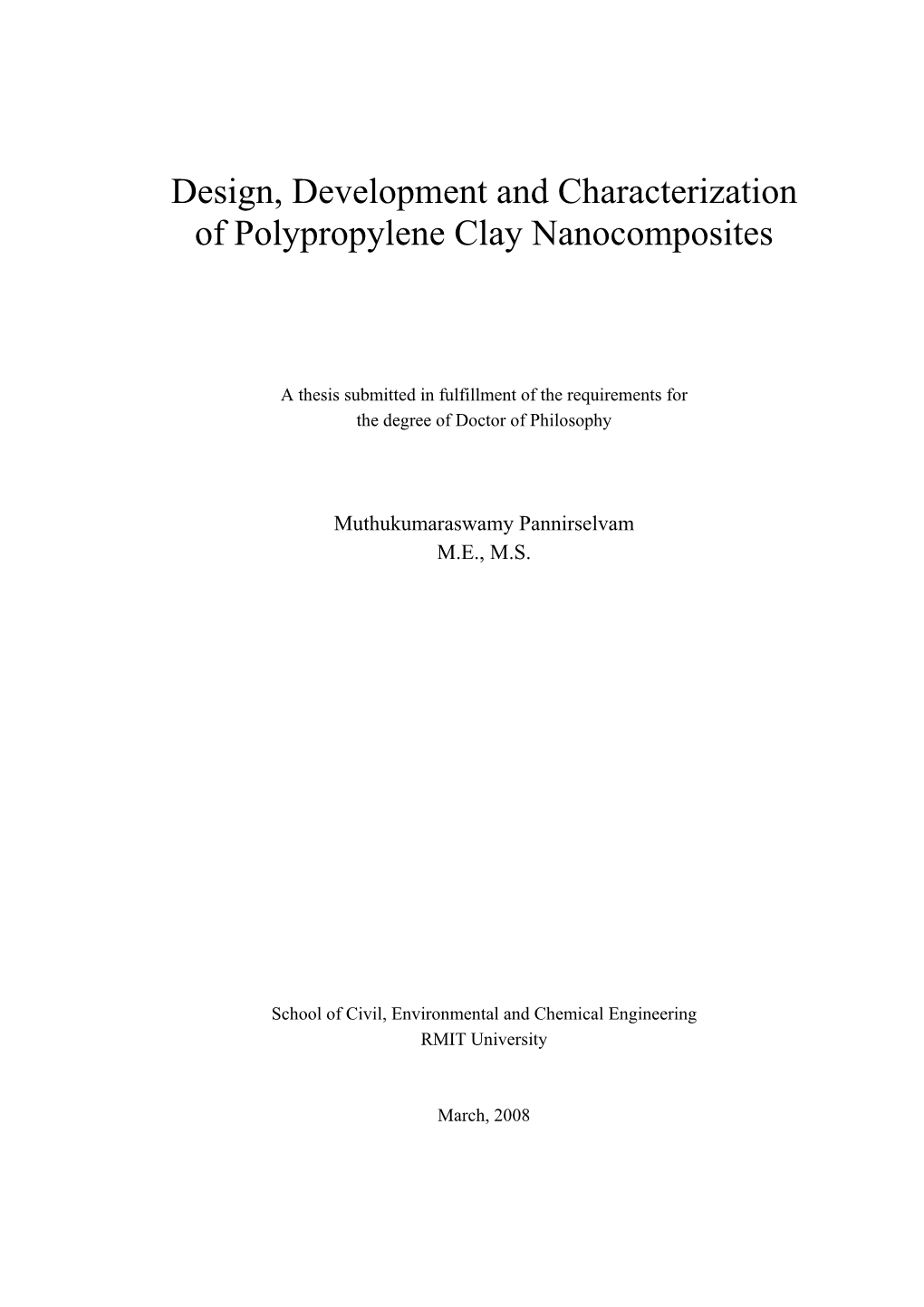 Design, Development and Characterization of Polypropylene Clay Nanocomposites