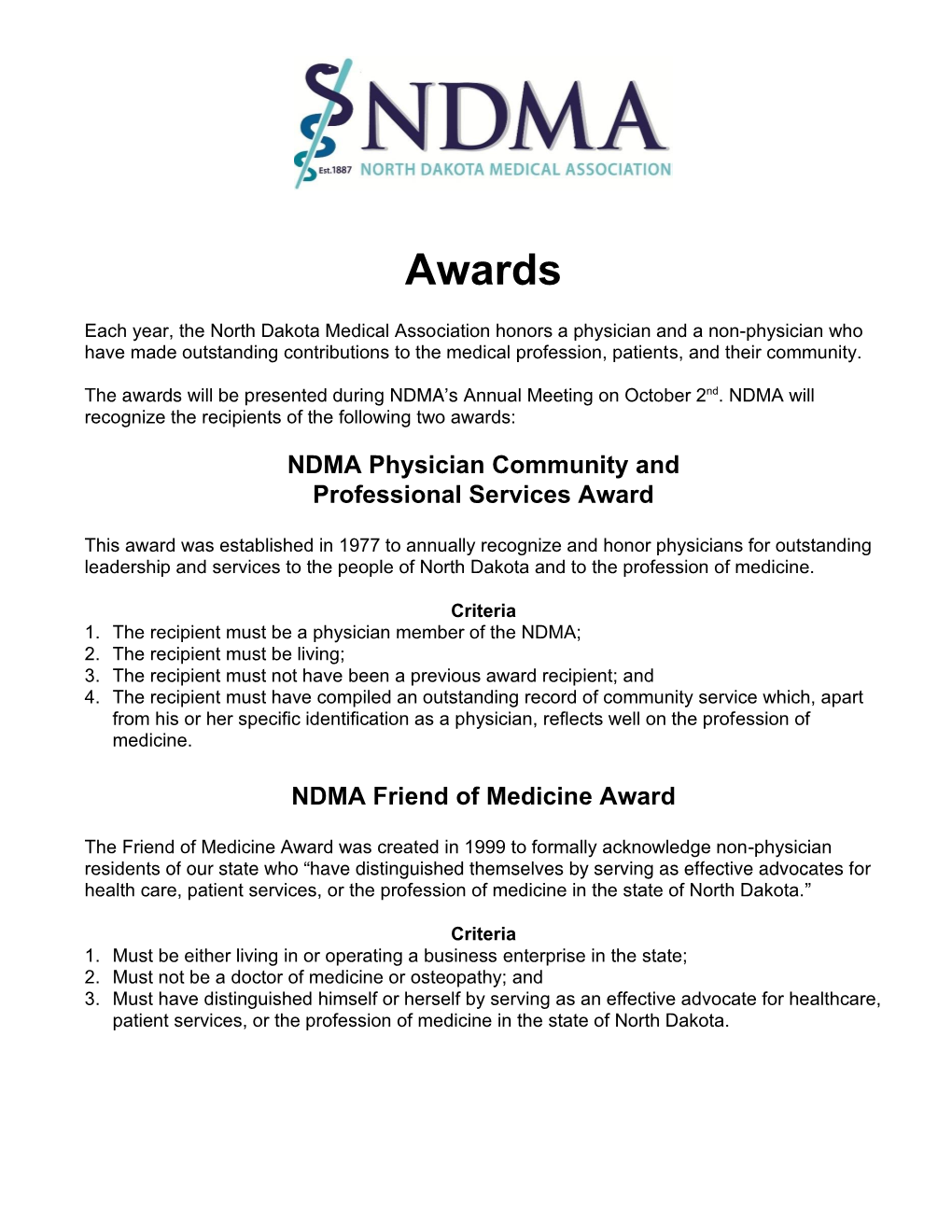 North Dakota Medical Association Awards