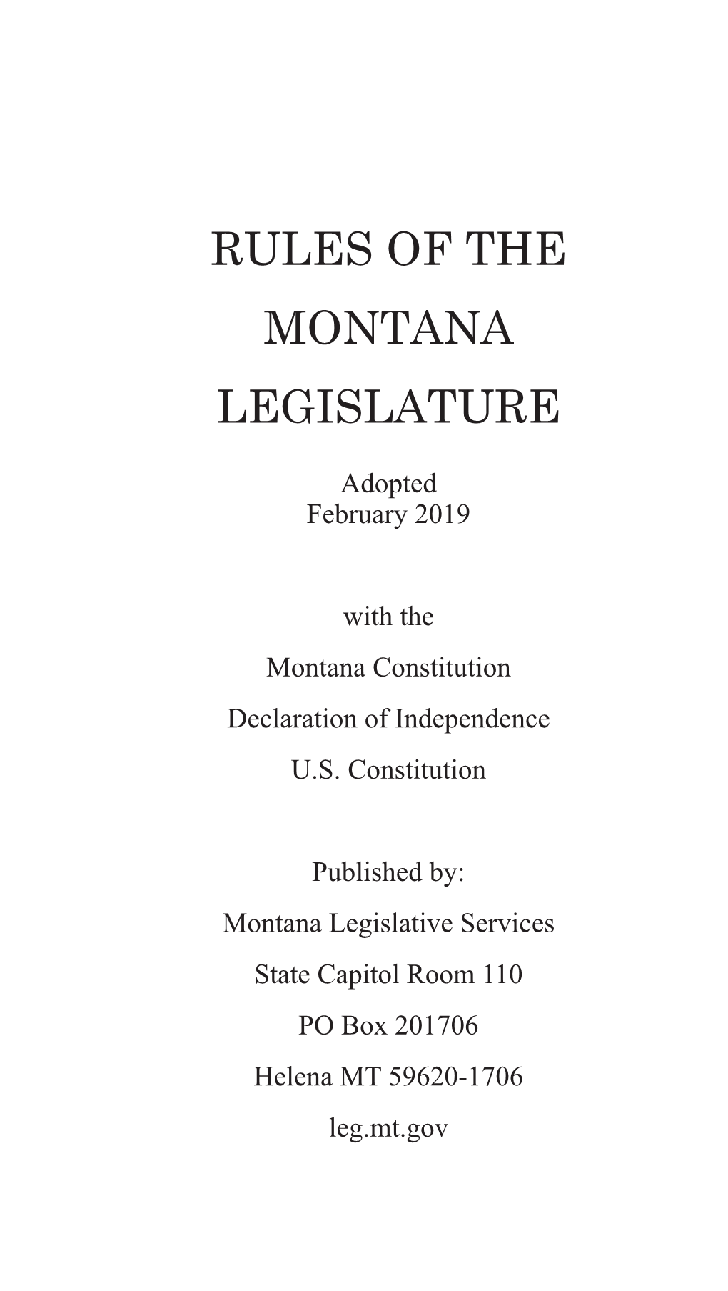 2019 Rules of the Montana Legislature