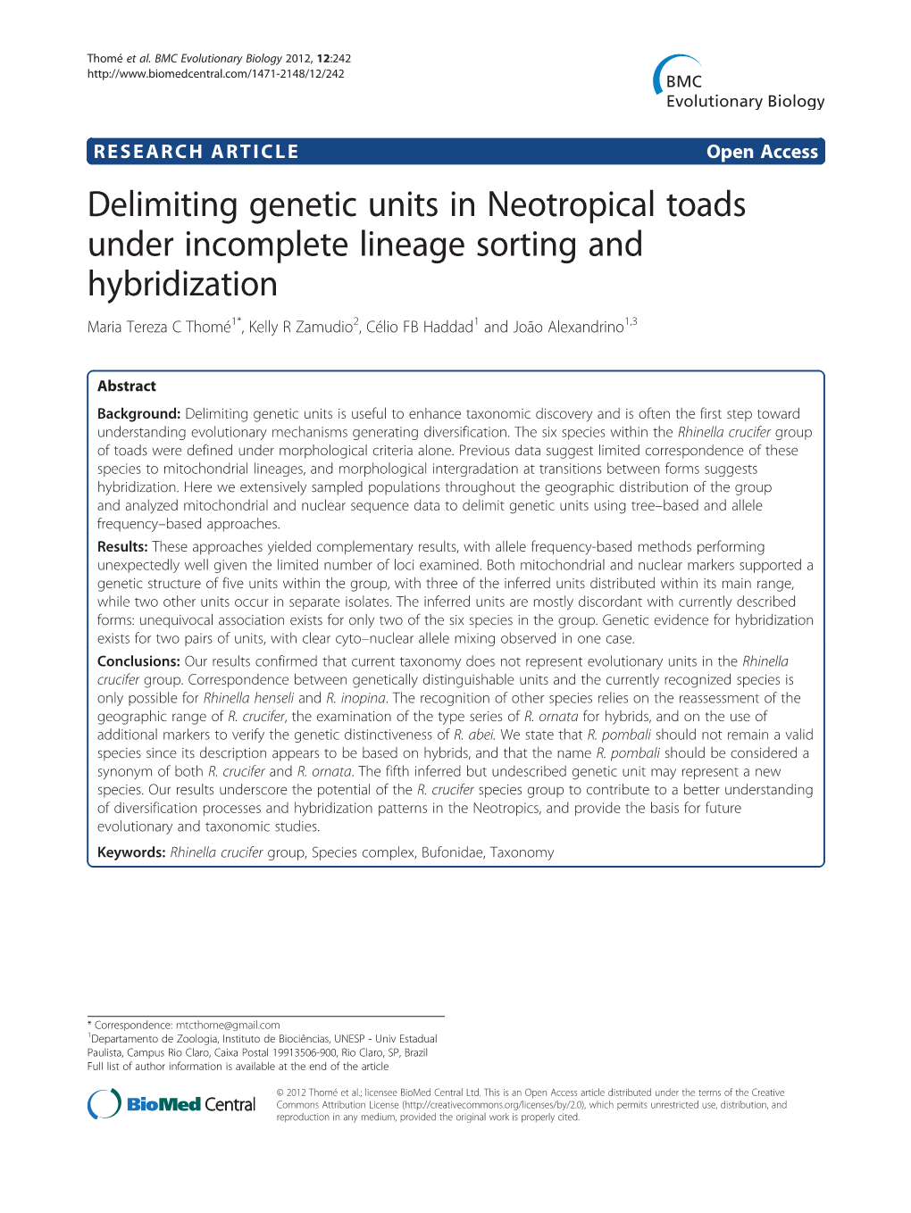 Delimiting Genetic Units in Neotropical Toads Under Incomplete Lineage