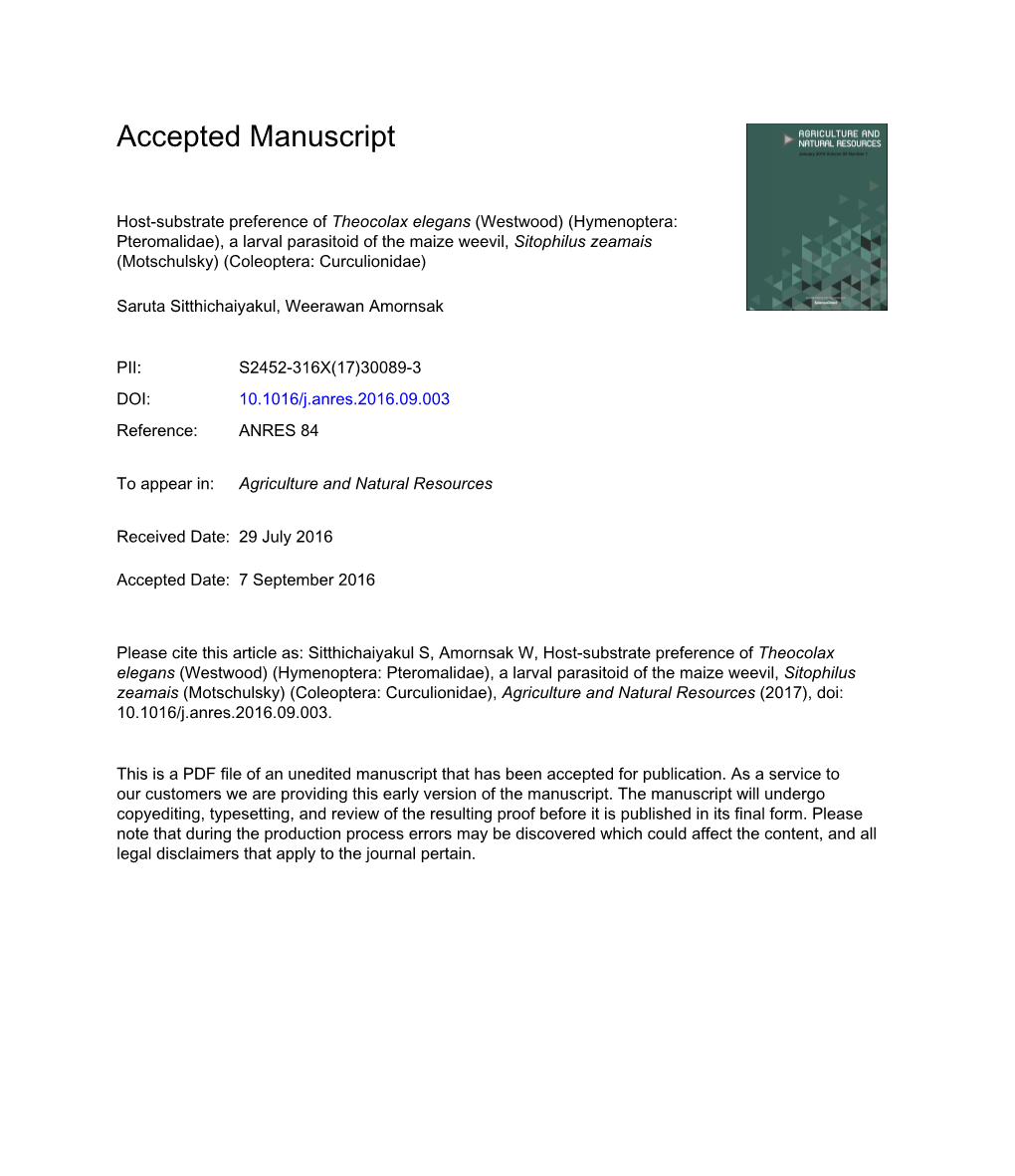 Host-Substrate Preference of Theocolax Elegans (Westwood