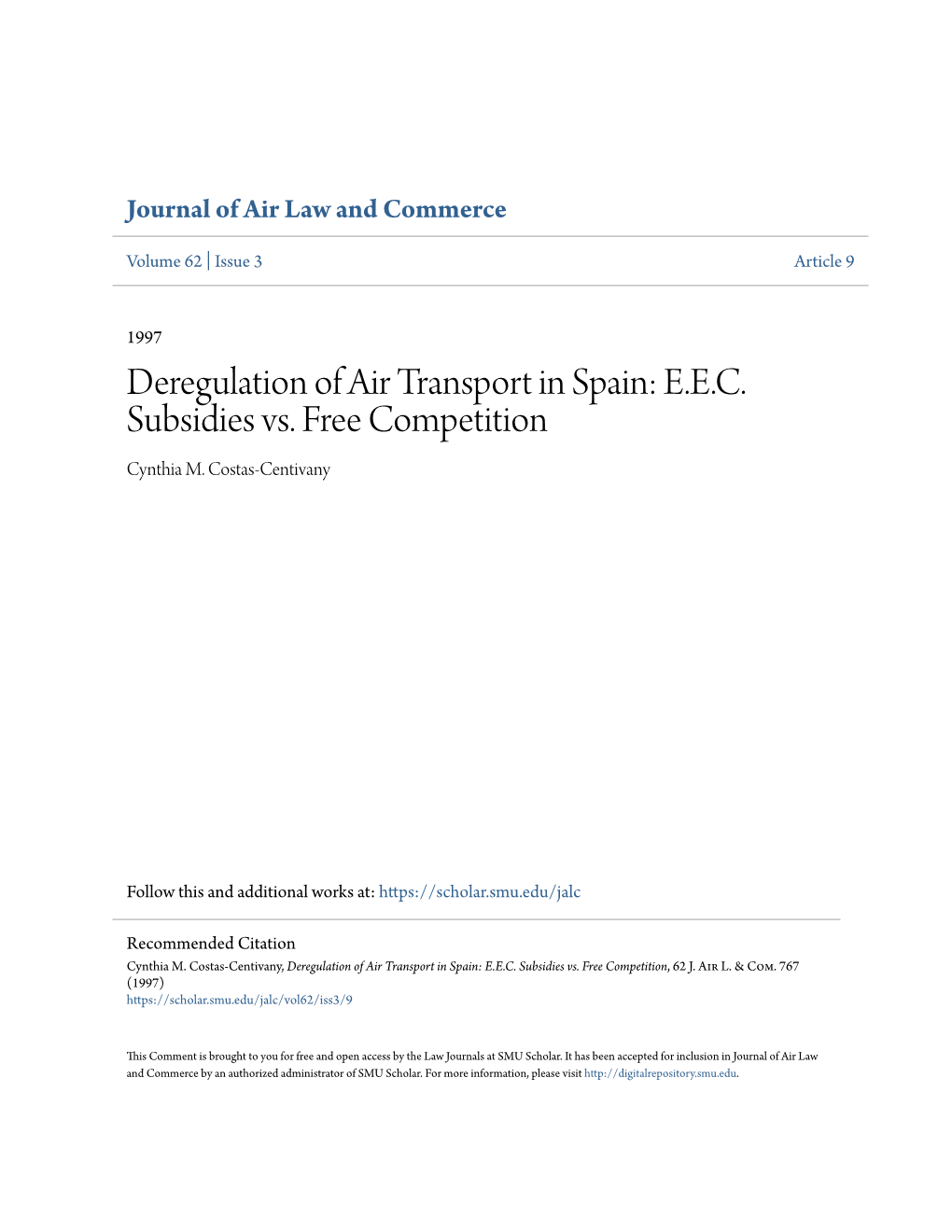 Deregulation of Air Transport in Spain: E.E.C