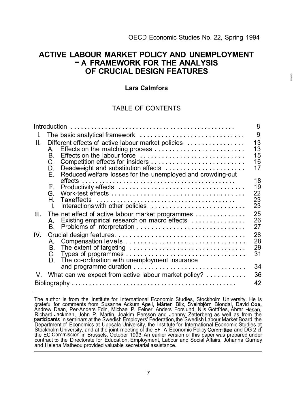 Active Labour Market Policy and Unemployment - a Framework for the Analysis of Crucial Design Features