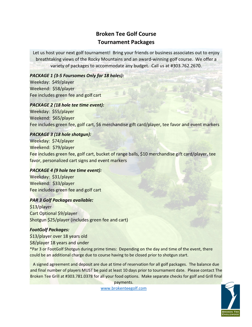 Broken Tee Golf Course Tournament Packages