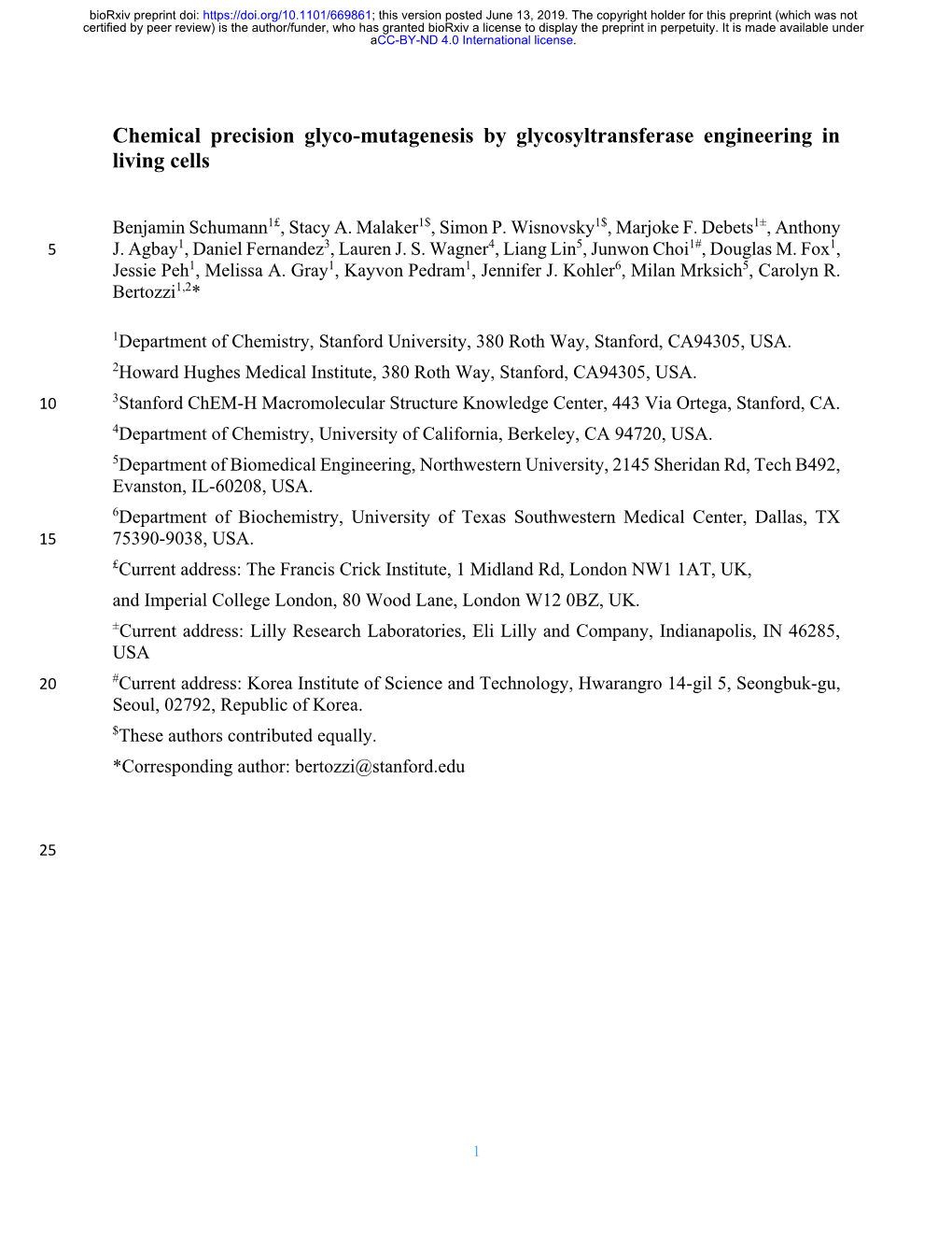 Chemical Precision Glyco-Mutagenesis by Glycosyltransferase Engineering in Living Cells