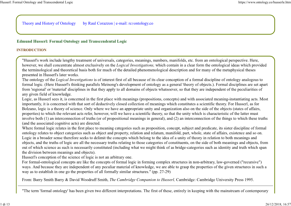 Husserl: Formal Ontology and Transcendental Logic