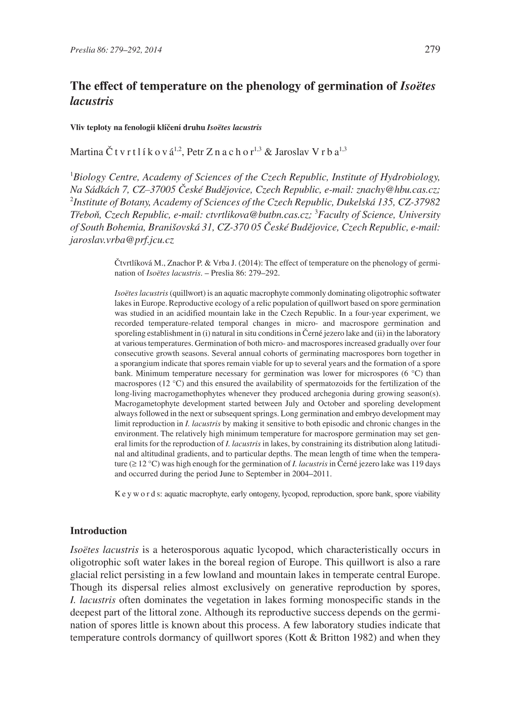 The Effect of Temperature on the Phenology of Germination of Isoëtes Lacustris