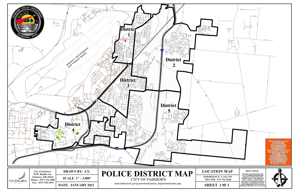 POLICE DISTRICT MAP GREENE COUNTY, OHIO BASE MAP Phone: (937) 754-3000 SCALE 1" : 3,000' TIP LINE: 937-754-3018 DATA