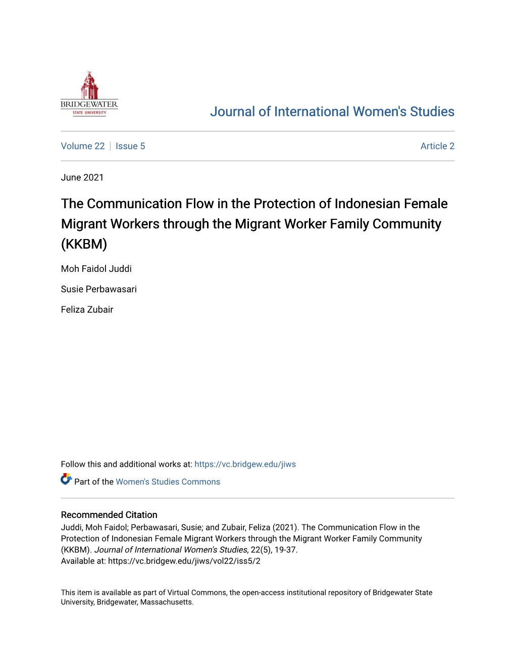 The Communication Flow in the Protection of Indonesian Female Migrant Workers Through the Migrant Worker Family Community (KKBM)