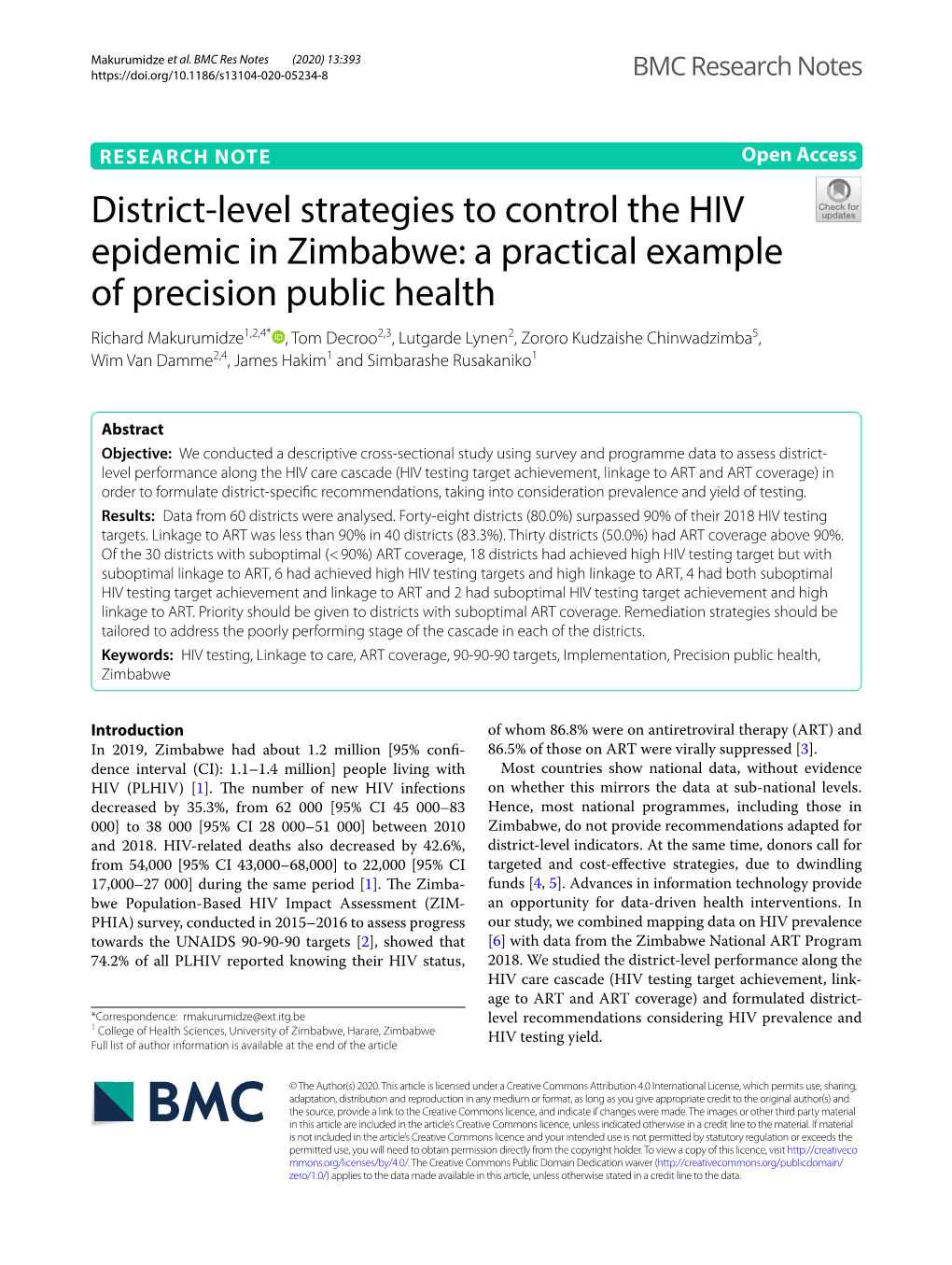 District-Level Strategies to Control the HIV Epidemic in Zimbabwe