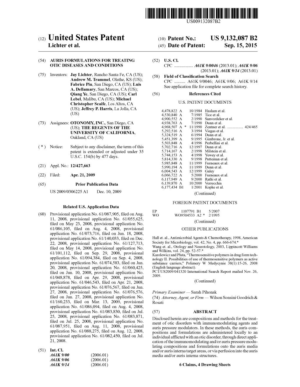 (12) United States Patent (10) Patent No.: US 9,132,087 B2 Lichter Et Al