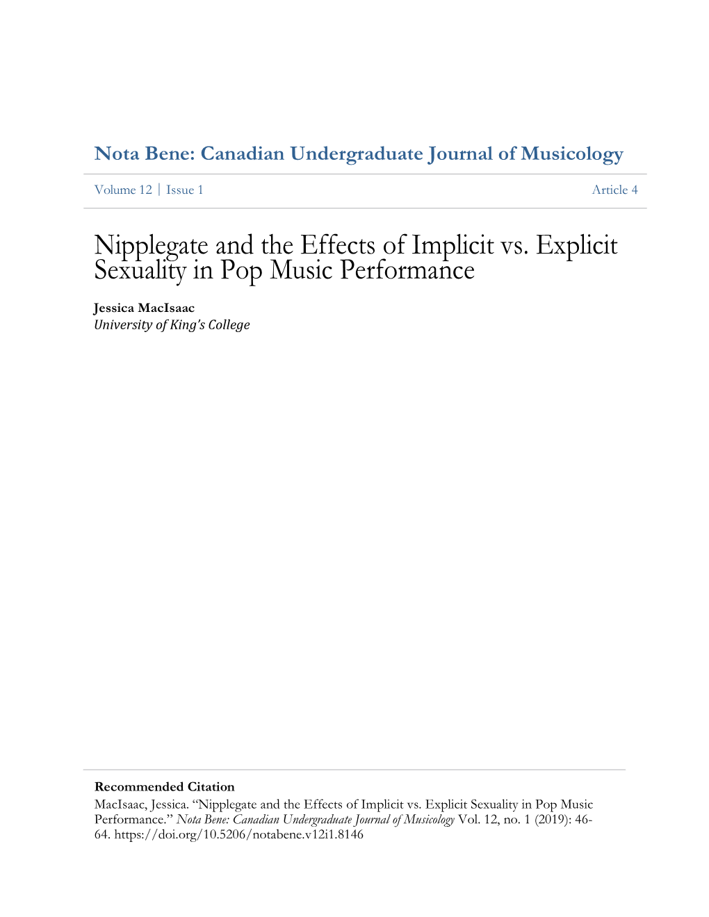 Nipplegate and the Effects of Implicit Vs. Explicit Sexuality in Pop Music Performance