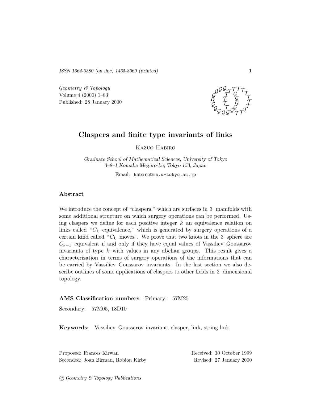 Claspers and Finite Type Invariants of Links