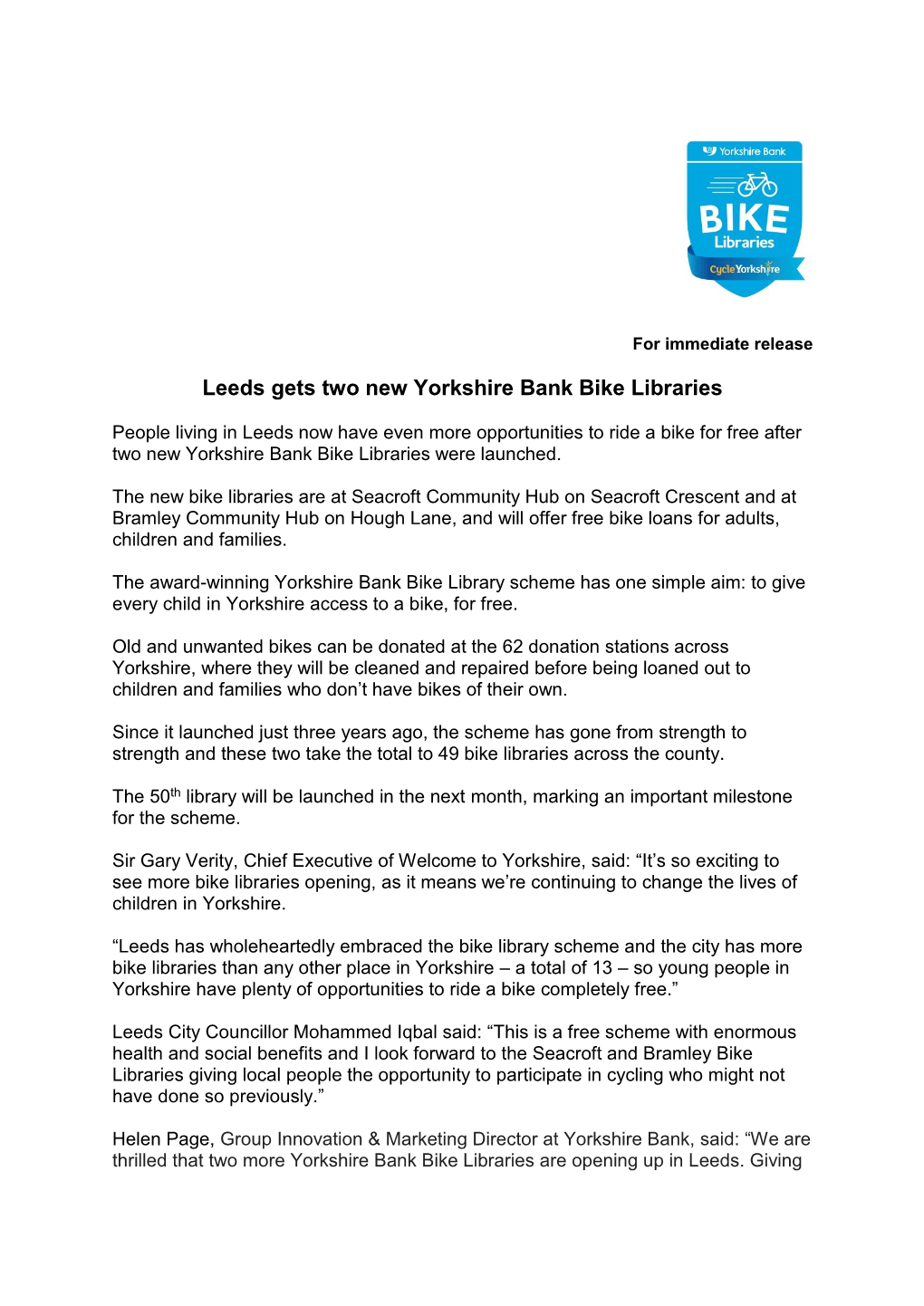 Leeds Gets Two New Yorkshire Bank Bike Libraries