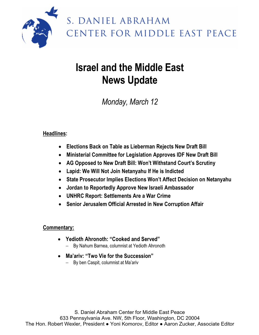 Israel and the Middle East News Update