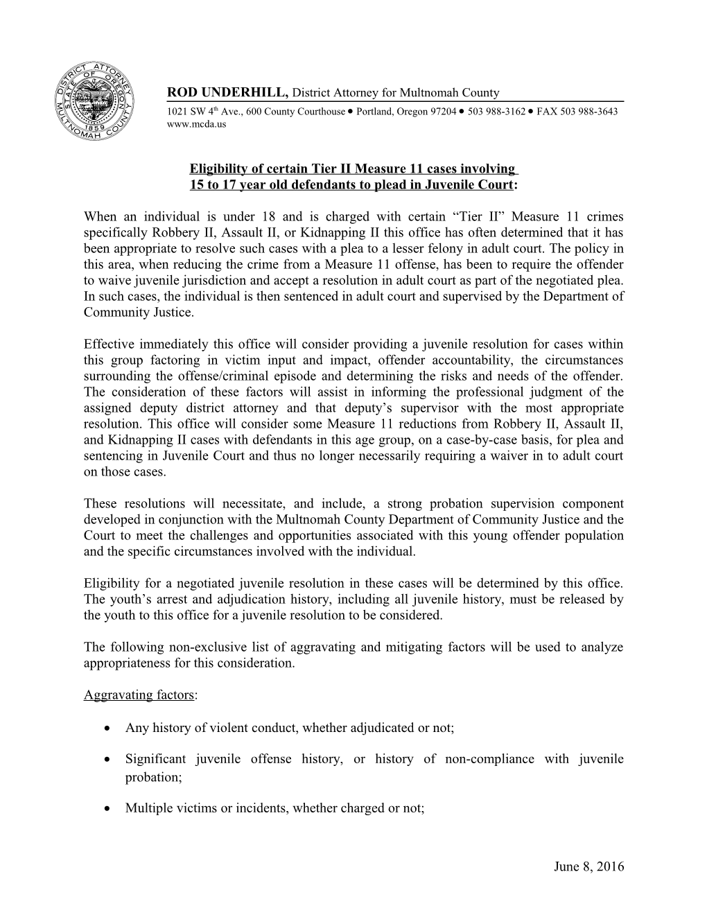 Eligibility of Certain Tier II Measure 11 Cases Involving