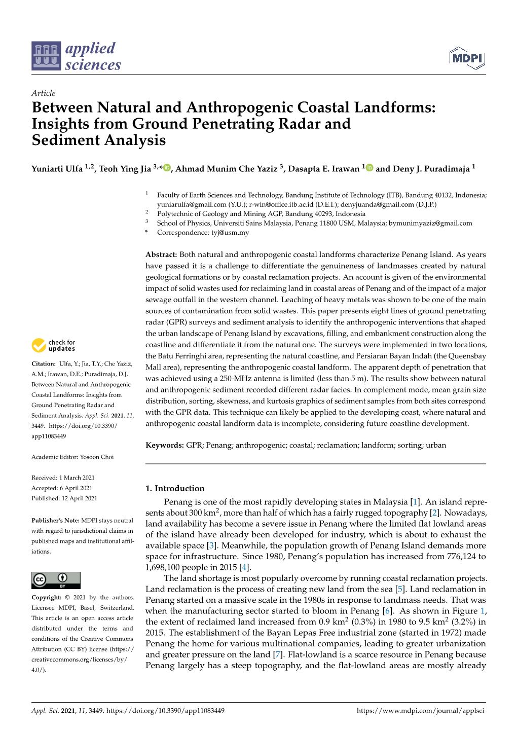 Between Natural and Anthropogenic Coastal Landforms: Insights from Ground Penetrating Radar and Sediment Analysis