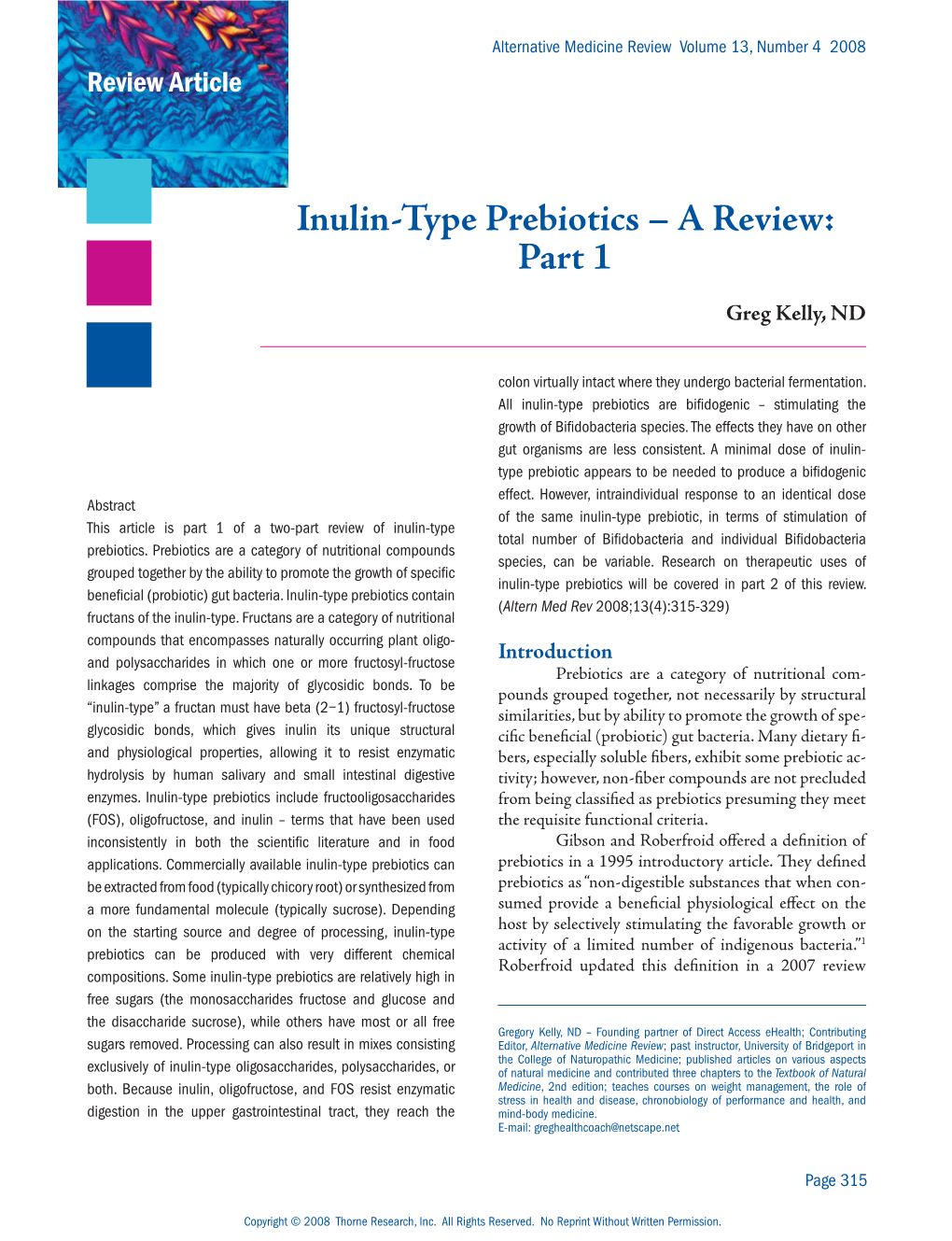 Inulin-Type Prebiotics – a Review: Part 1