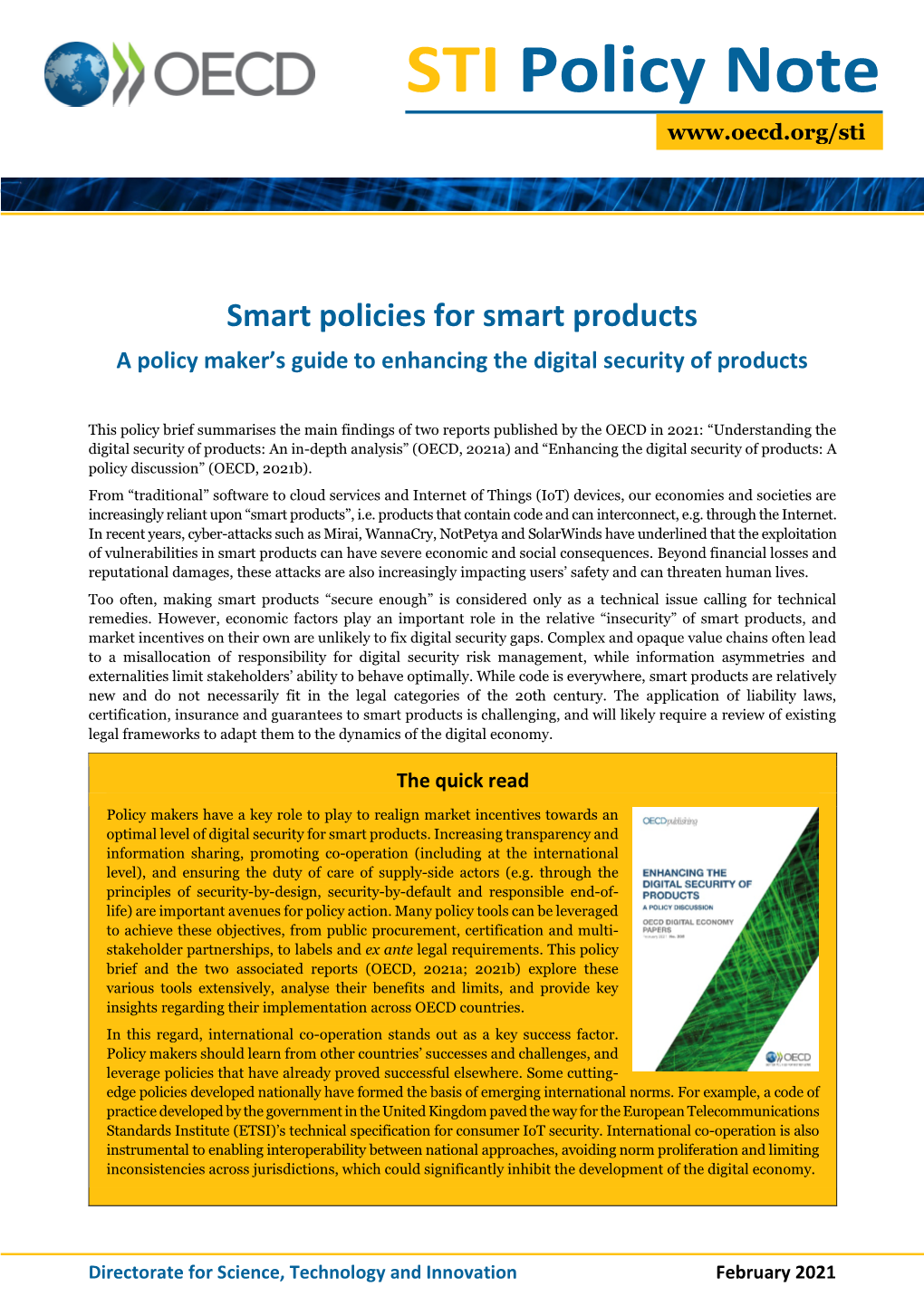 Smart Policies for Smart Products a Policy Maker’S Guide to Enhancing the Digital Security of Products