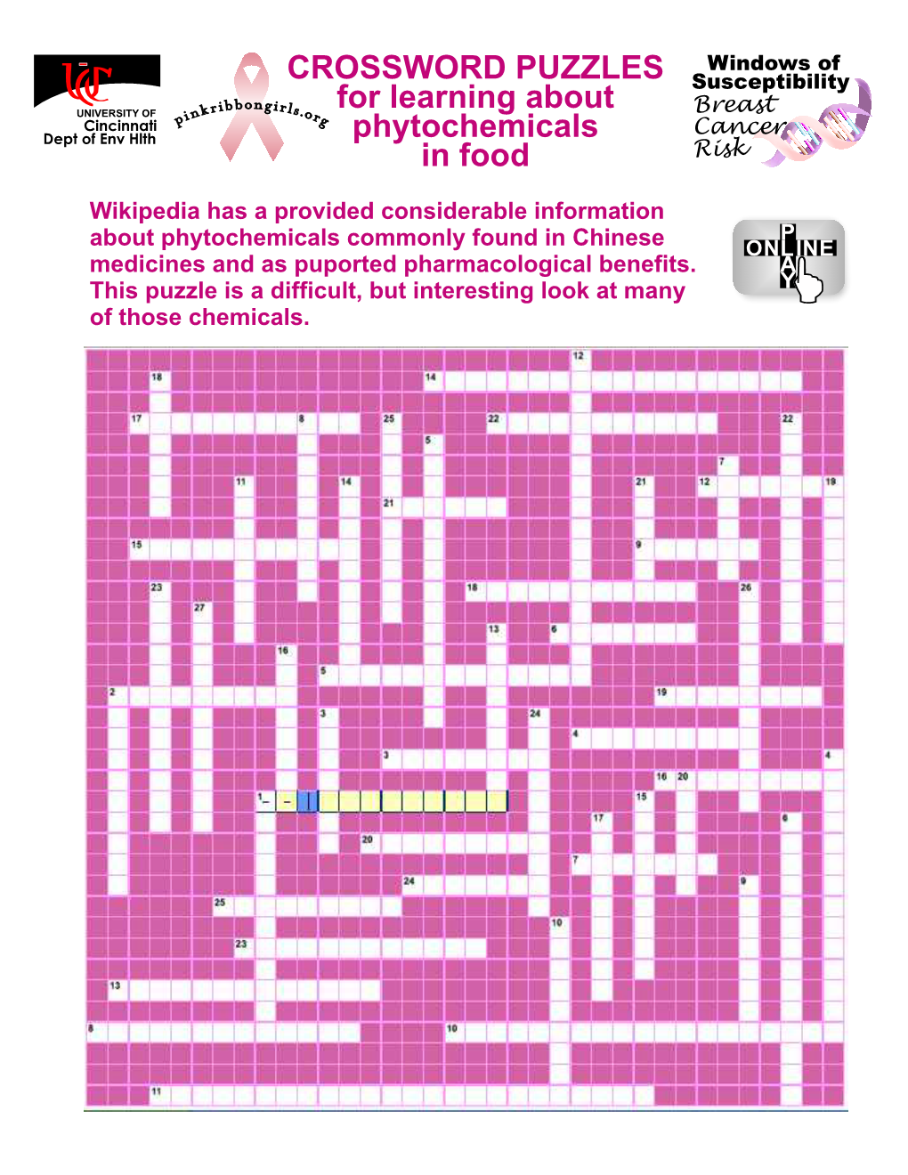 CROSSWORD PUZZLES for Learning About Phytochemicals in Food