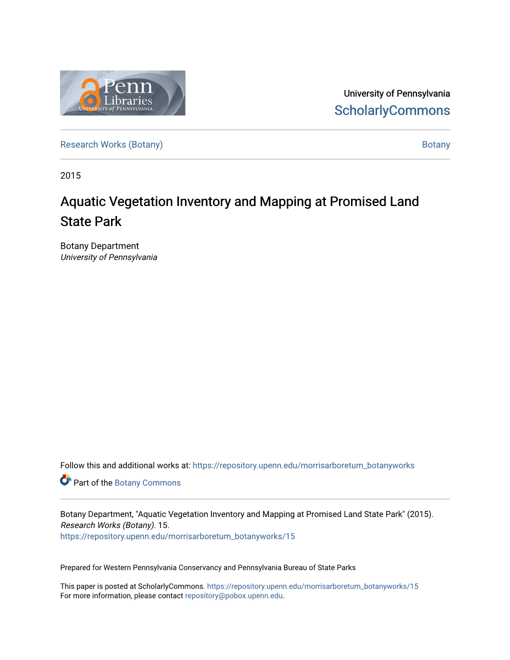 Aquatic Vegetation Inventory and Mapping at Promised Land State Park