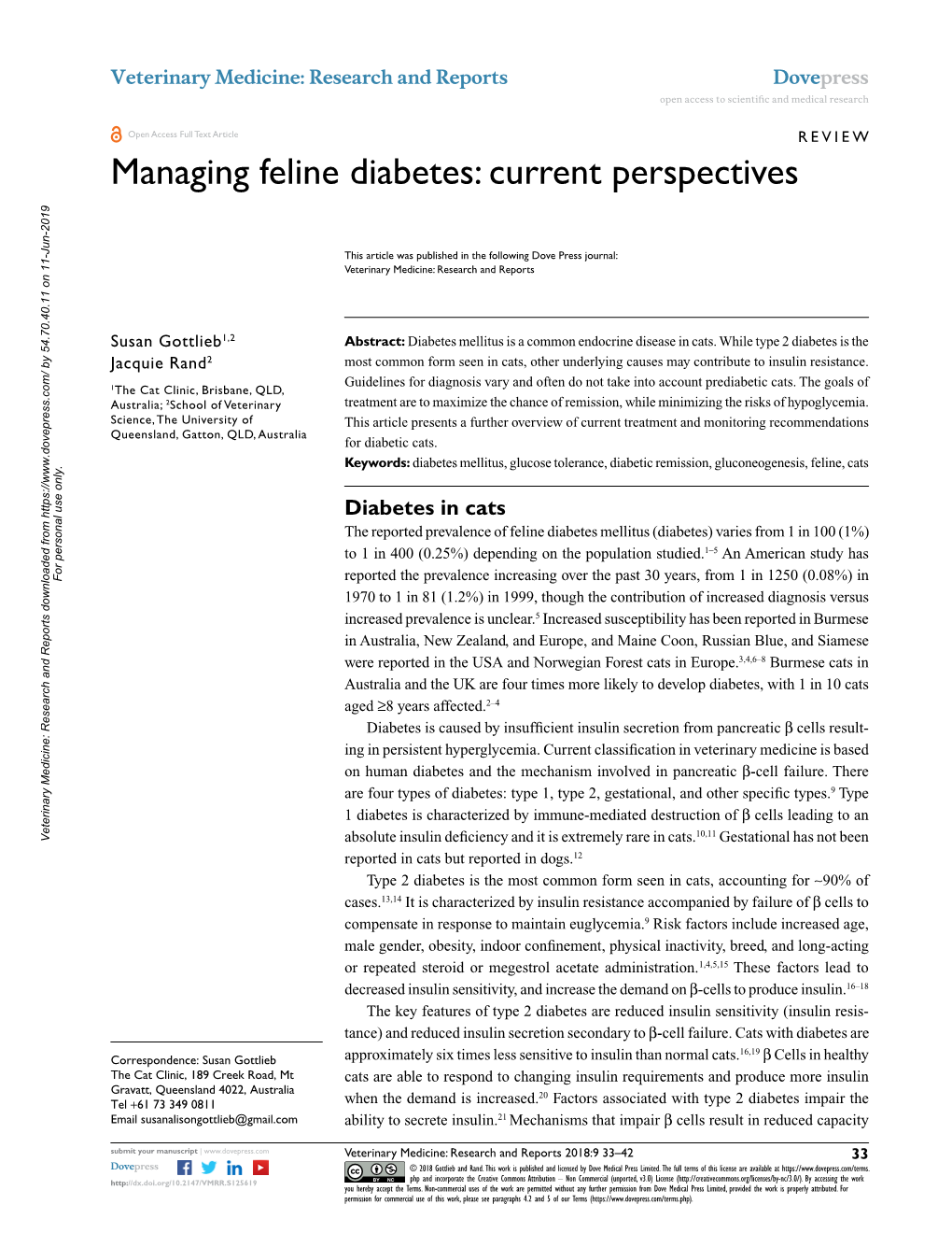 Managing Feline Diabetes Open Access to Scientific and Medical Research DOI