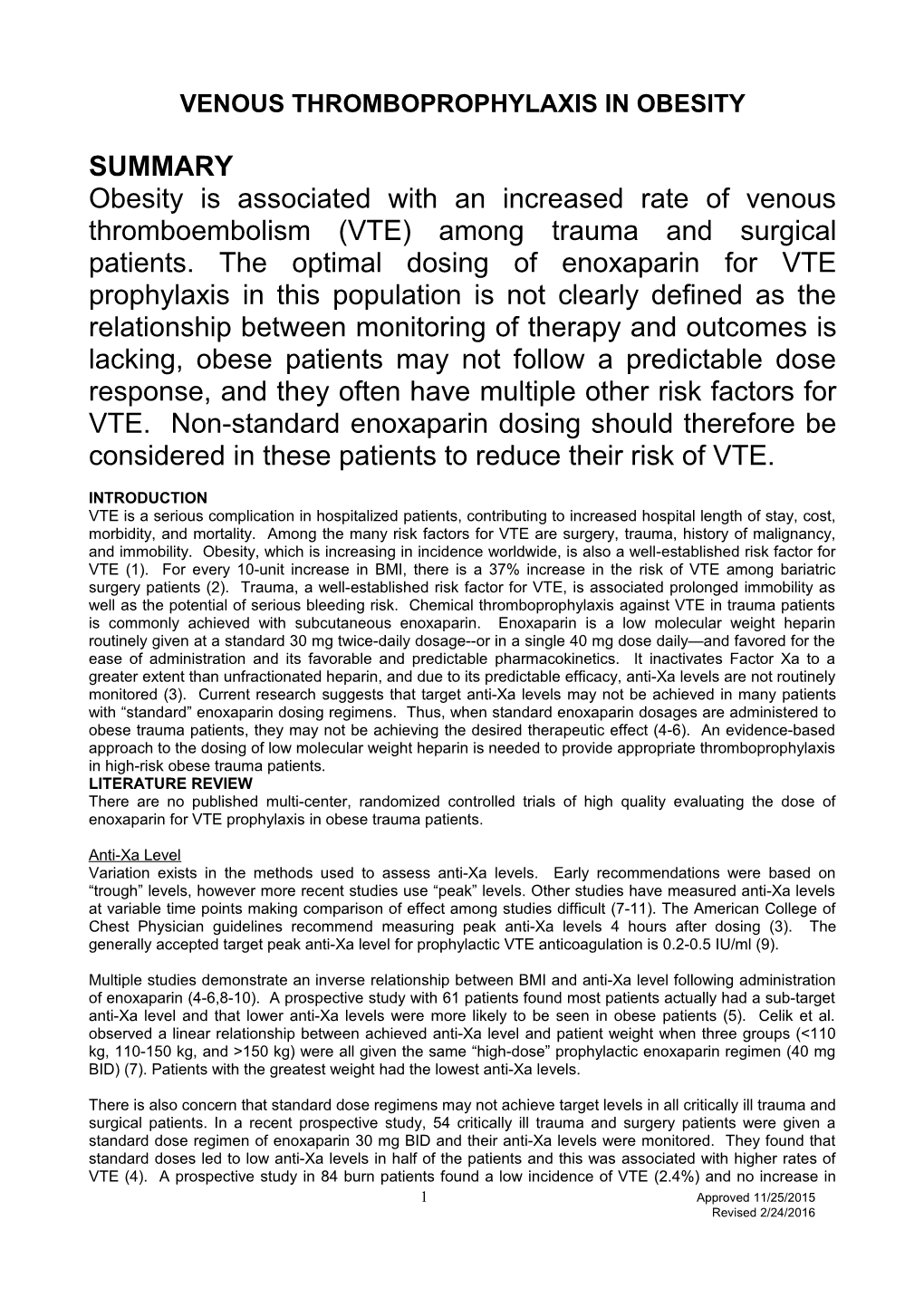 Venous Thromboprophylaxis in Obesity