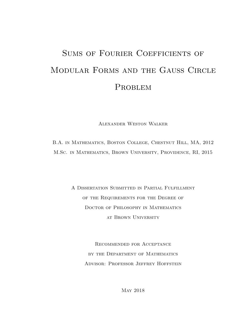 Sums of Fourier Coefficients of Modular Forms and the Gauss Circle Problem