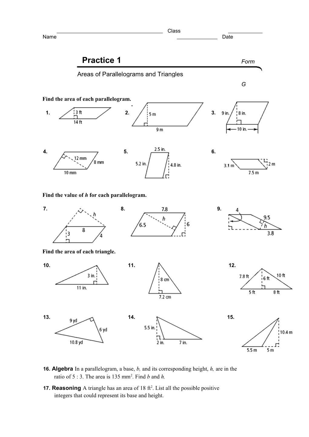 Find the Area of Each Parallelogram