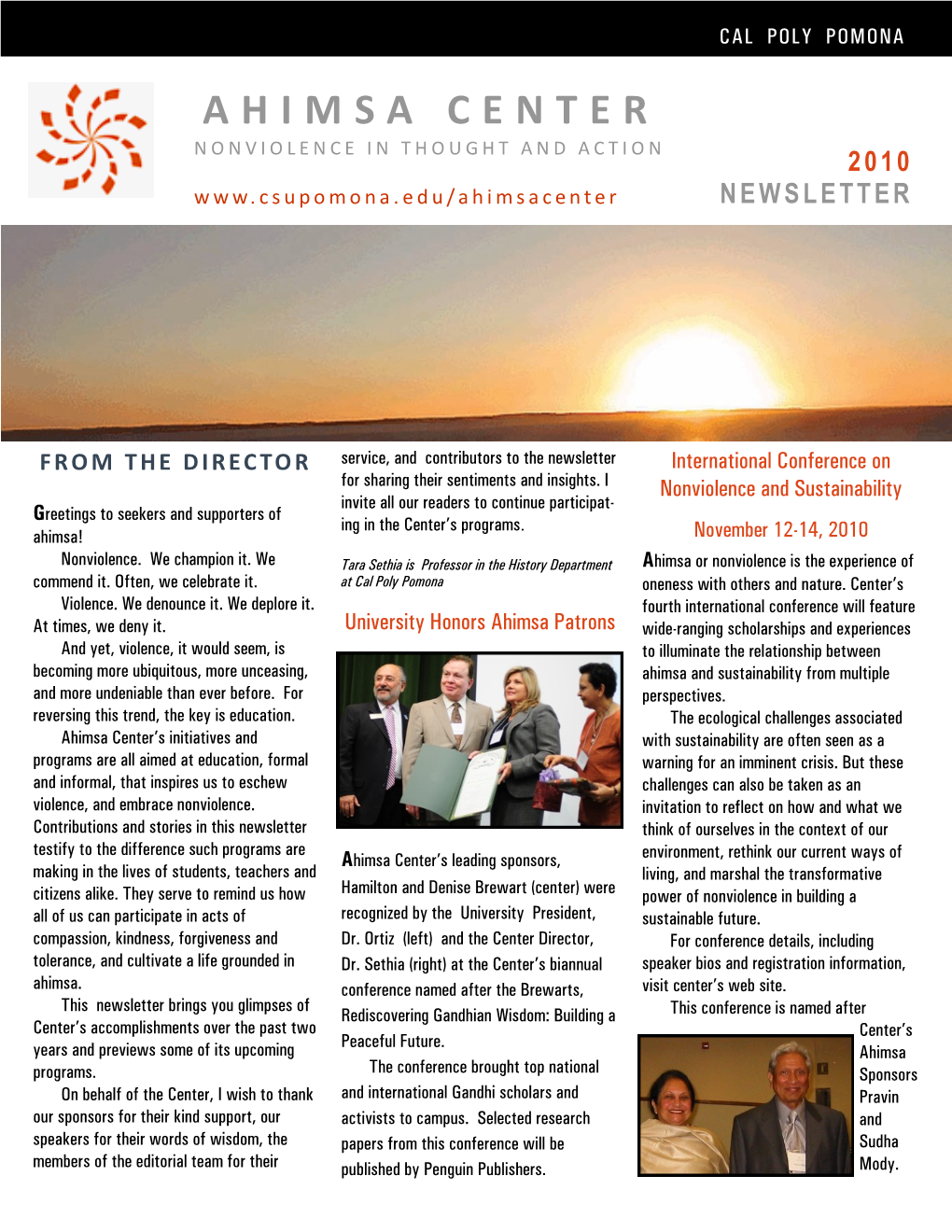 Ahimsa Center Nonviolence in Thought and Action 2010 Newsletter