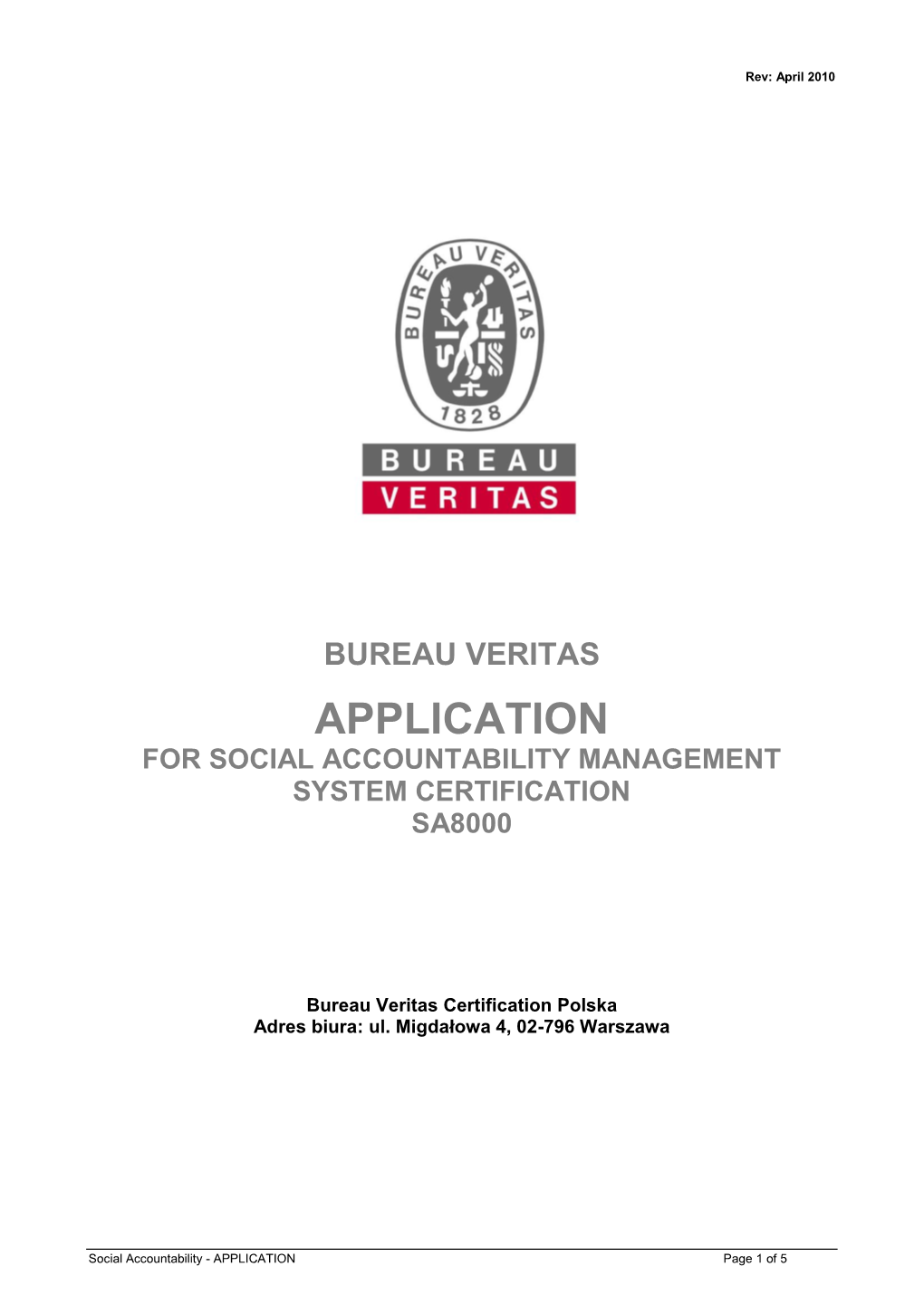 Bureau Veritas Application for Social Accountability Management System