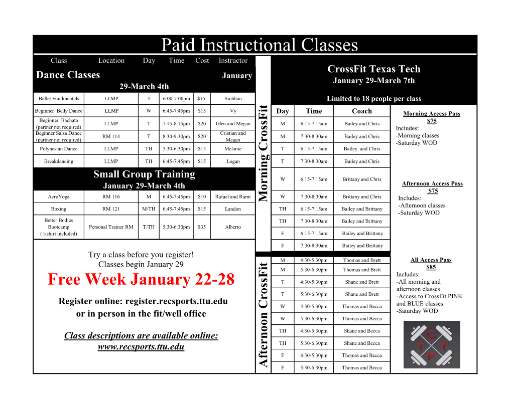 Paid Instructional Classes