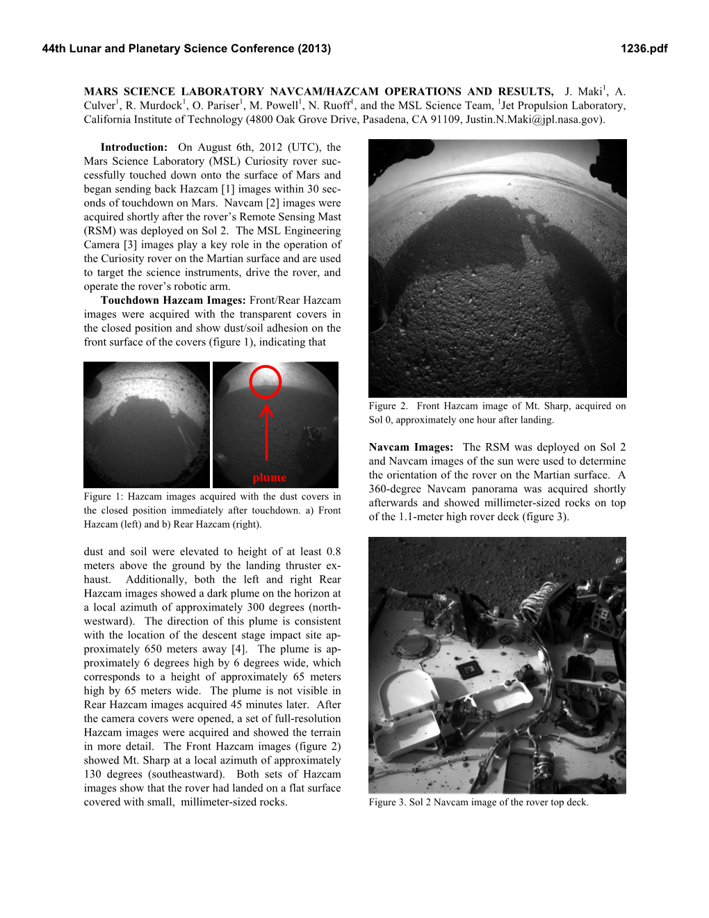 Mars Science Laboratory Navcam/Hazcam Operations and Results, J