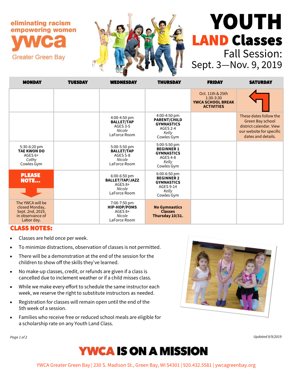 YOUTH LAND Classes Fall Session: Sept