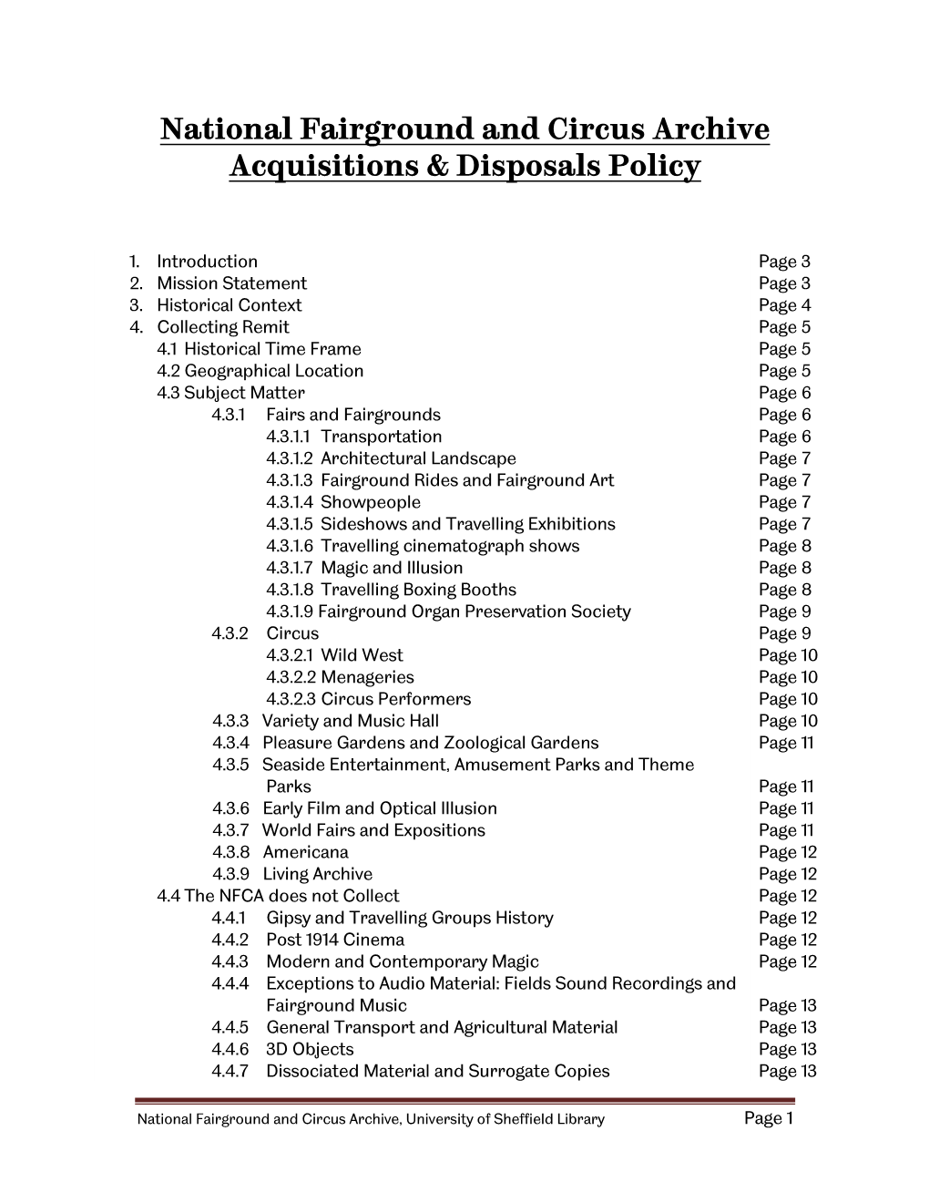 National Fairground Archive Acquisitions & Disposals Draft