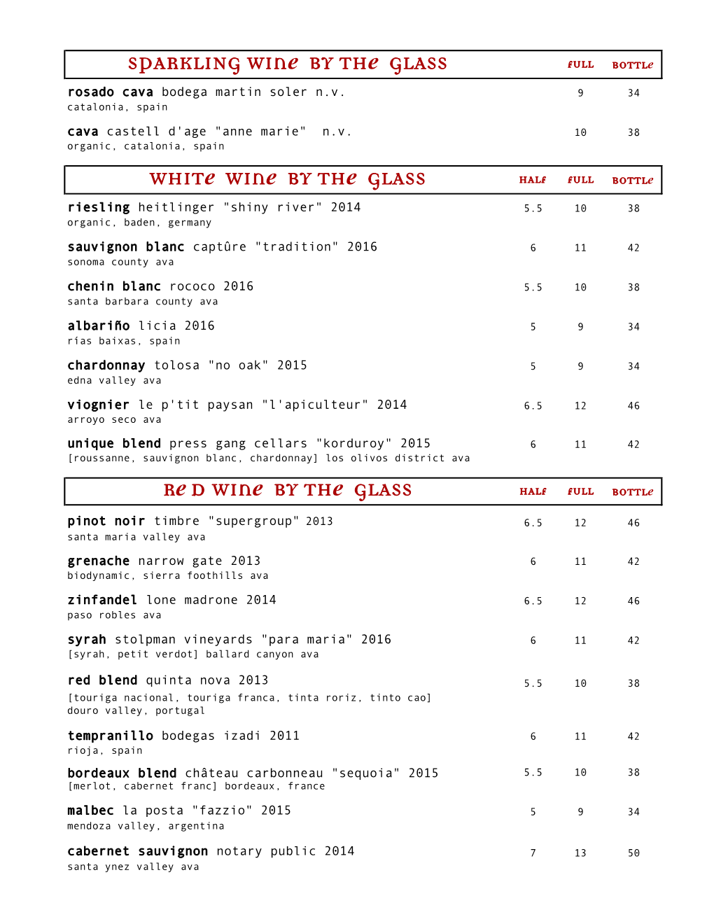 Wines Bien Nacido Vineyard 85 Santa Maria Valley, Ca S 2014 Alban Vineyards “Patrina” 90 Edna Valley, Ca