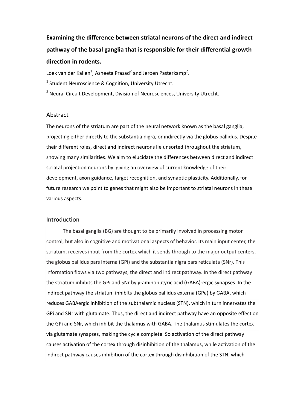 Examining the Difference Between Striatal Neurons of the Direct And