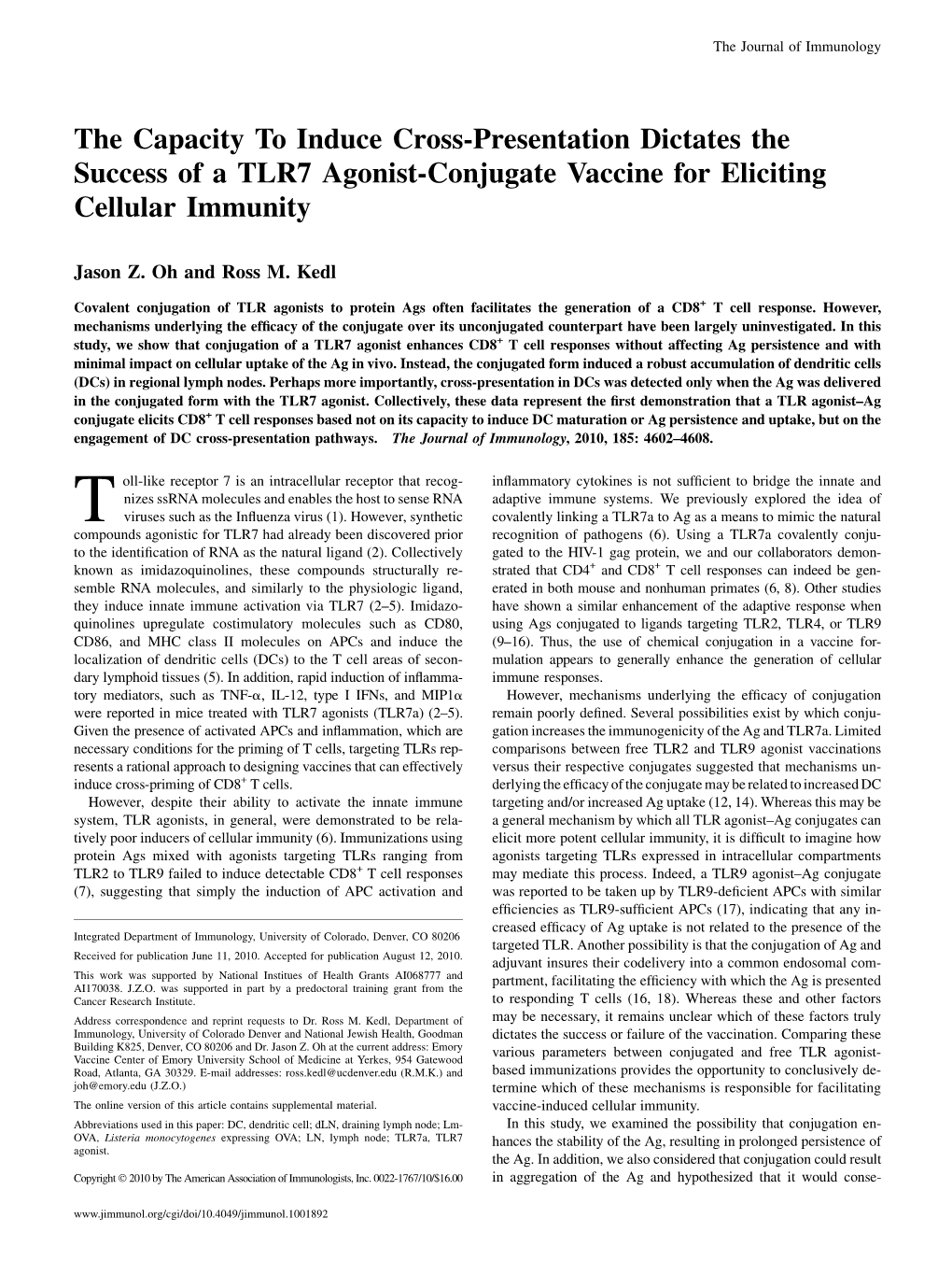 Cellular Immunity Agonist-Conjugate Vaccine for Eliciting Dictates The