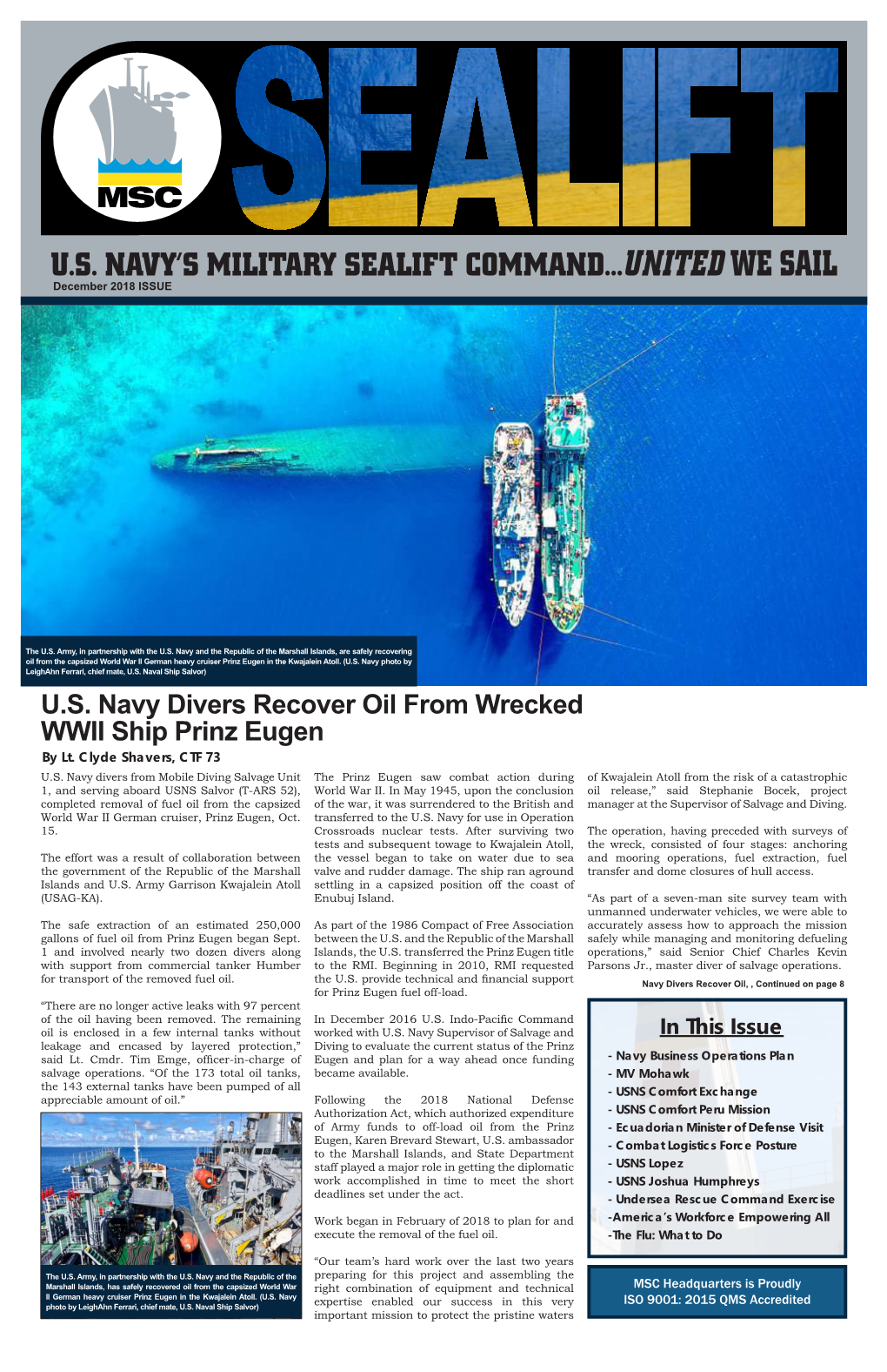 UNITED WE SAIL US NAVY's MILITARY SEALIFT COMMAND... US Navy Divers Recover Oil from Wrecked WWII Ship Prinz Eugen