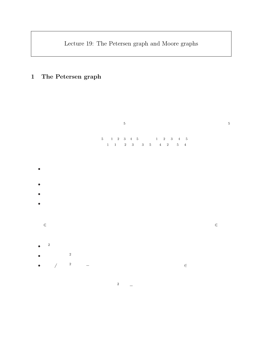 Lecture 19: the Petersen Graph and Moore Graphs