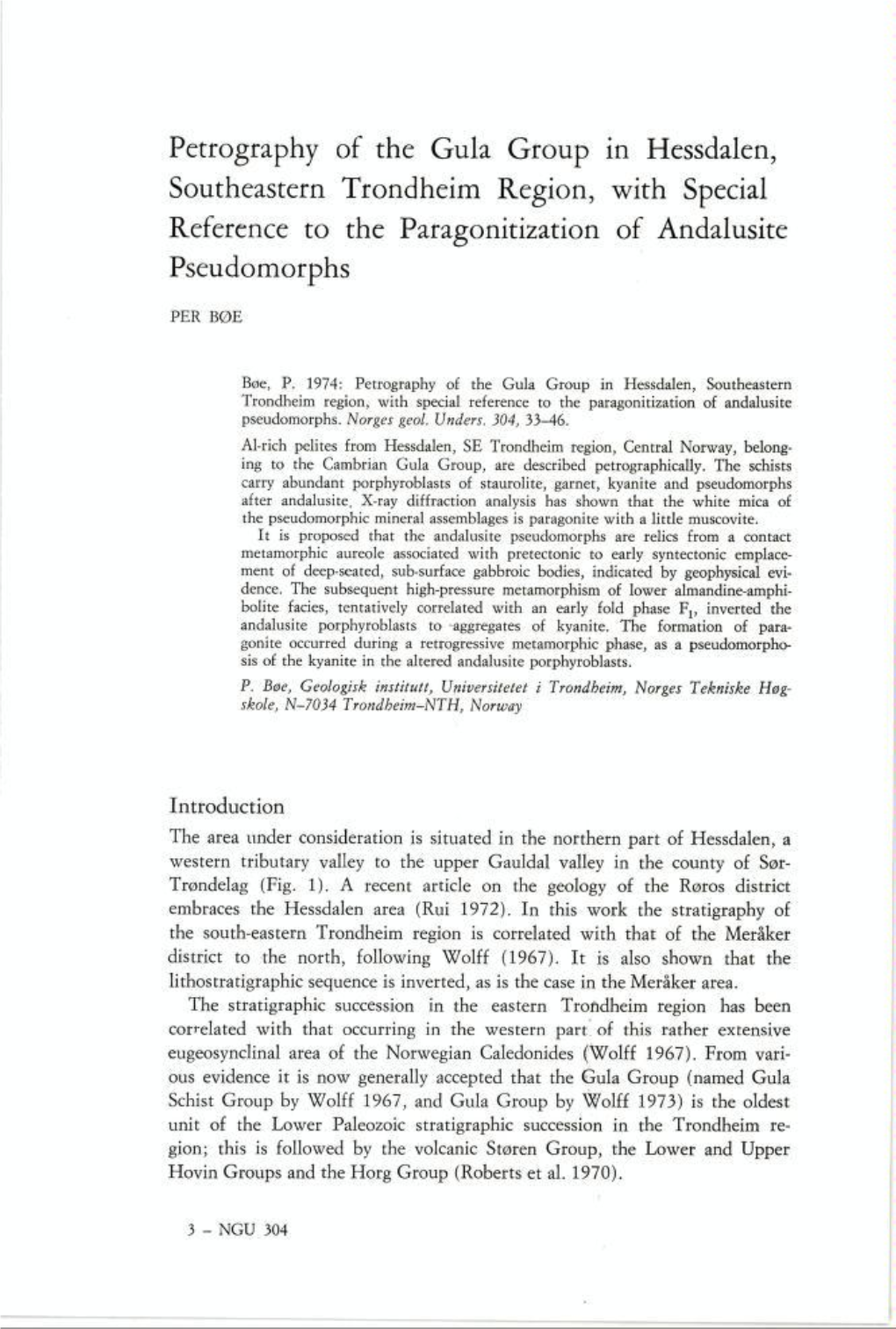 Petrography of the Gula Group in Hessdalen, Southeastern Trondheim Region, with Special Reference to the Paragonitization of Andalusite Pseudomorphs