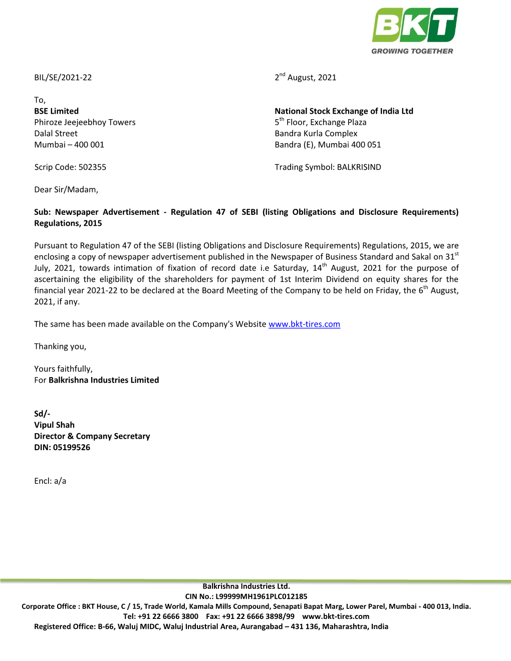 Regulation 47 of SEBI (Listing Obligations and Disclosure Requirements) Regulations, 2015