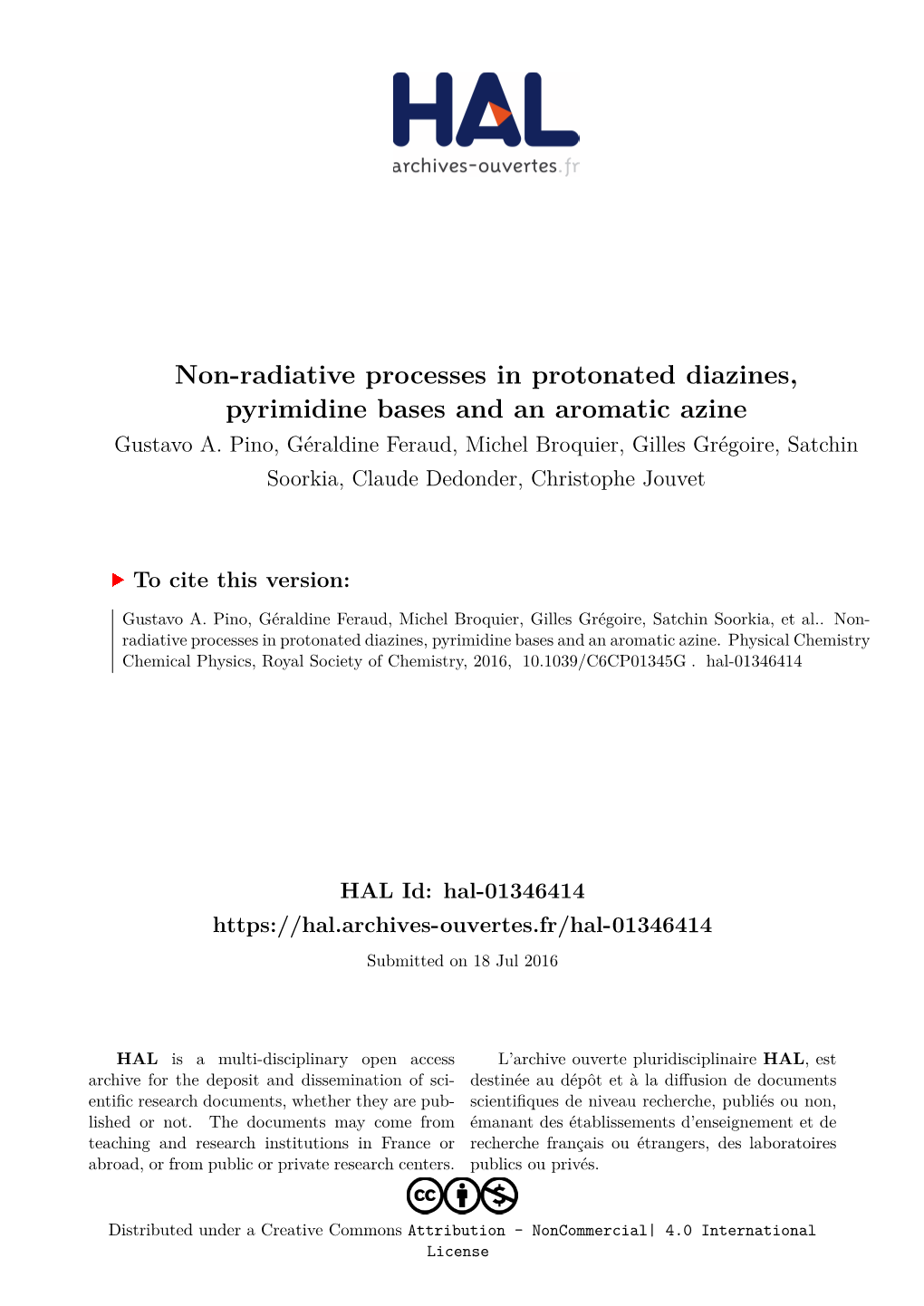 Non-Radiative Processes in Protonated Diazines, Pyrimidine Bases and an Aromatic Azine Gustavo A