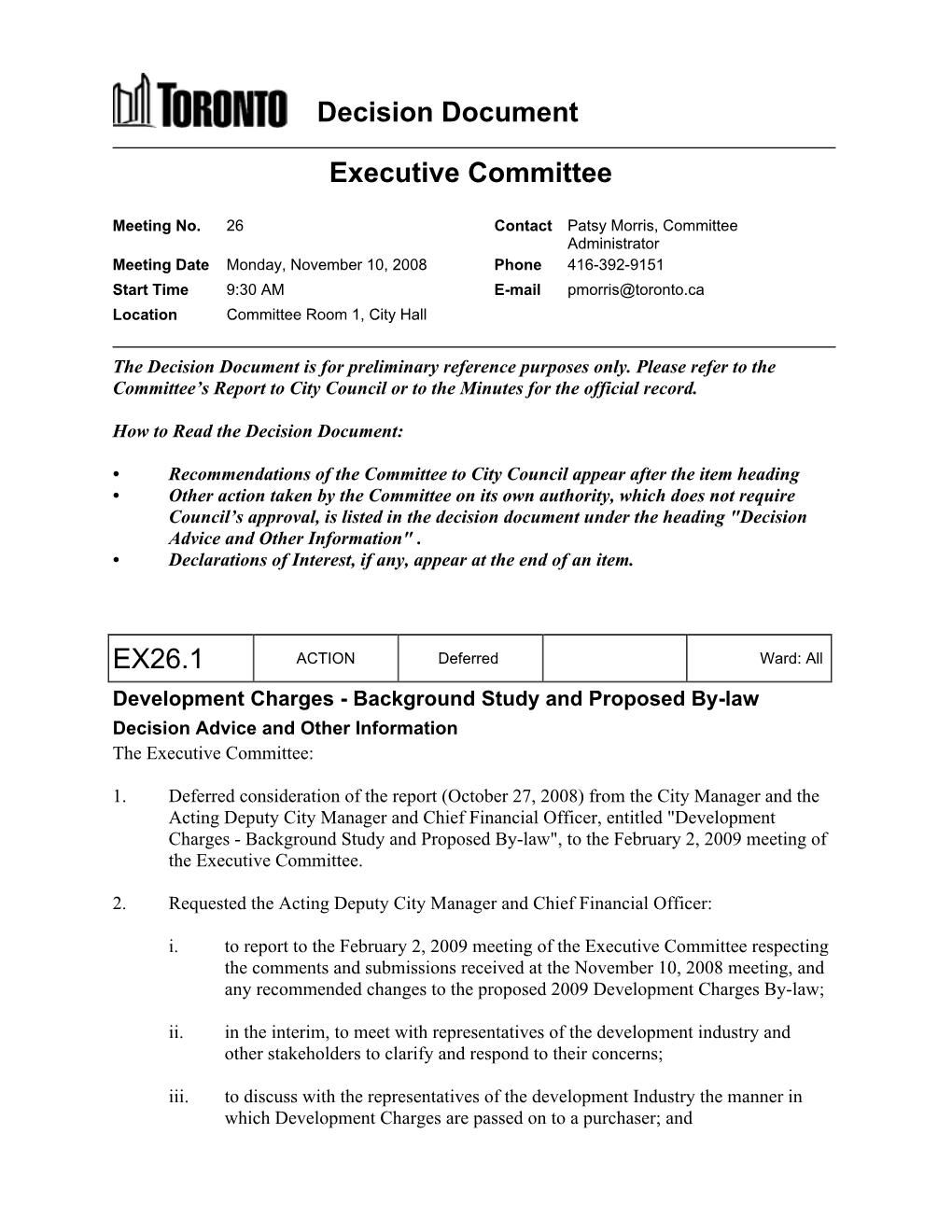 Decision Document Executive Committee EX26.1