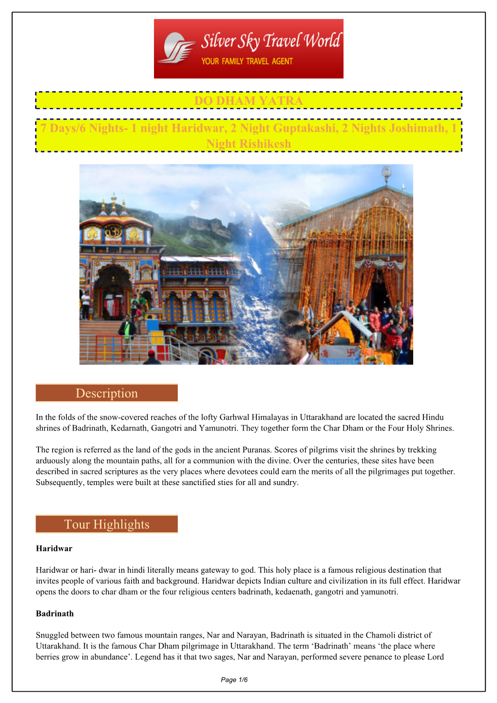 DO DHAM YATRA 7 Days/6 Nights