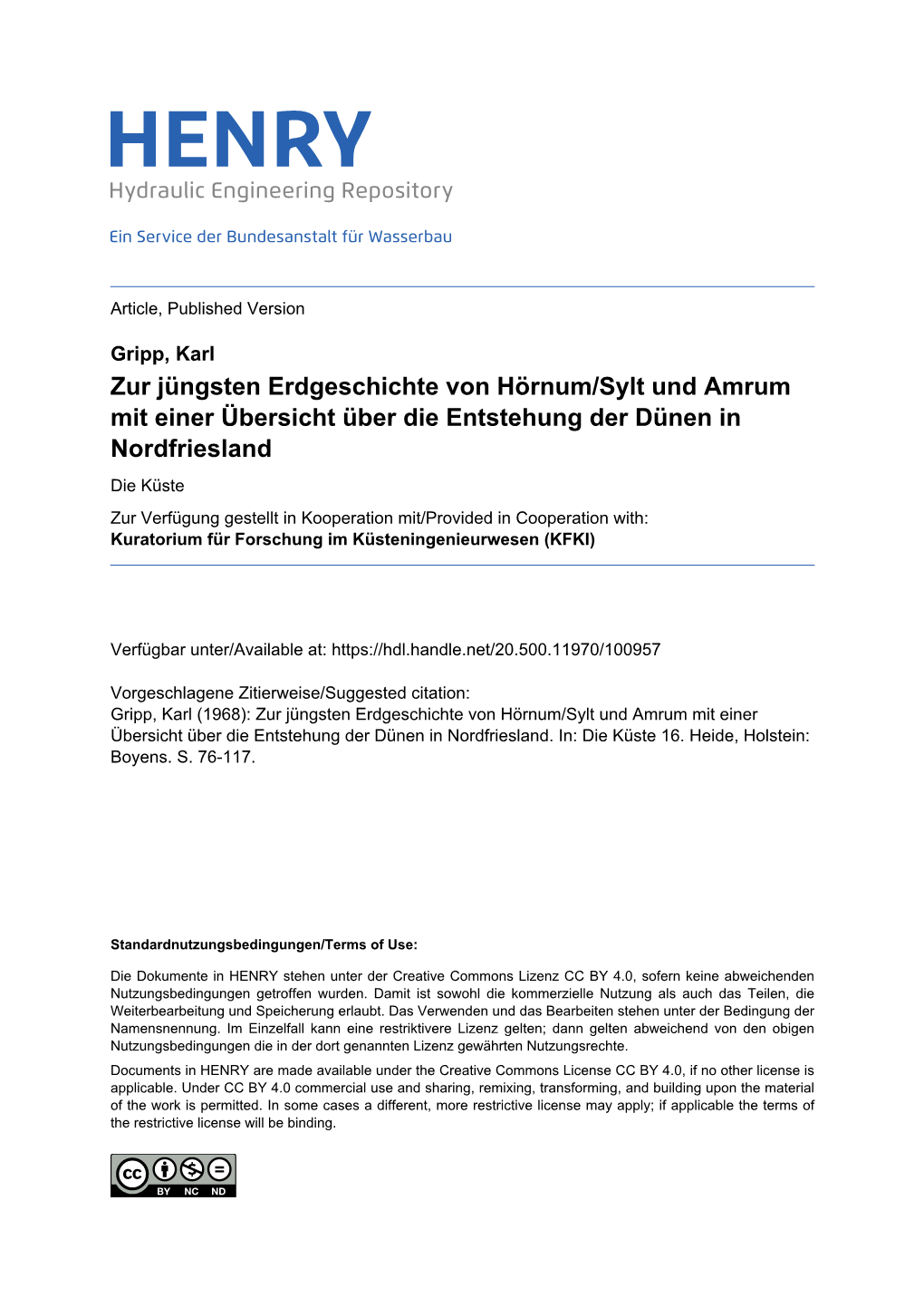 Zur Jüngsten Erdgeschichte Von Hörnum/Sylt Und Amrum Mit Einer