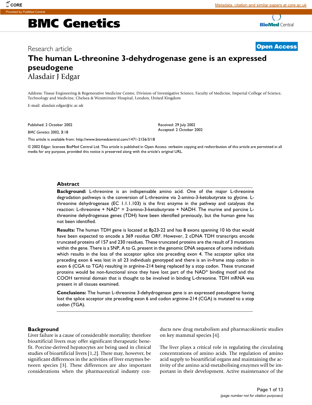 BMC Genetics Biomed Central