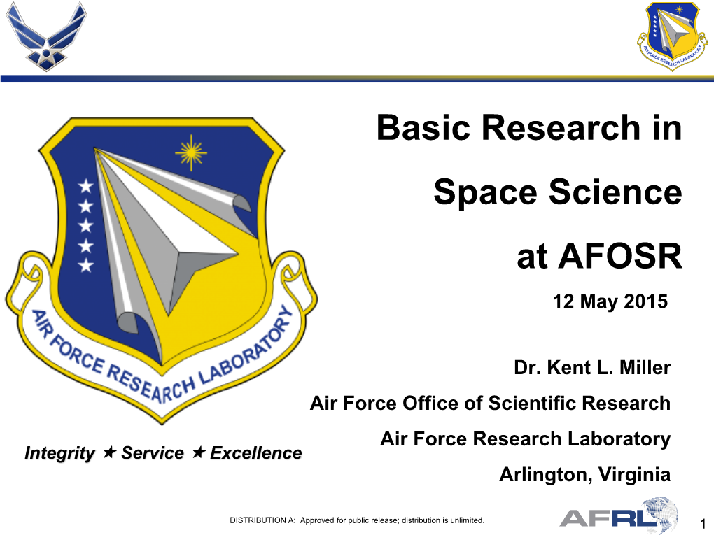 Basic Research in Space Science at AFOSR 12 May 2015