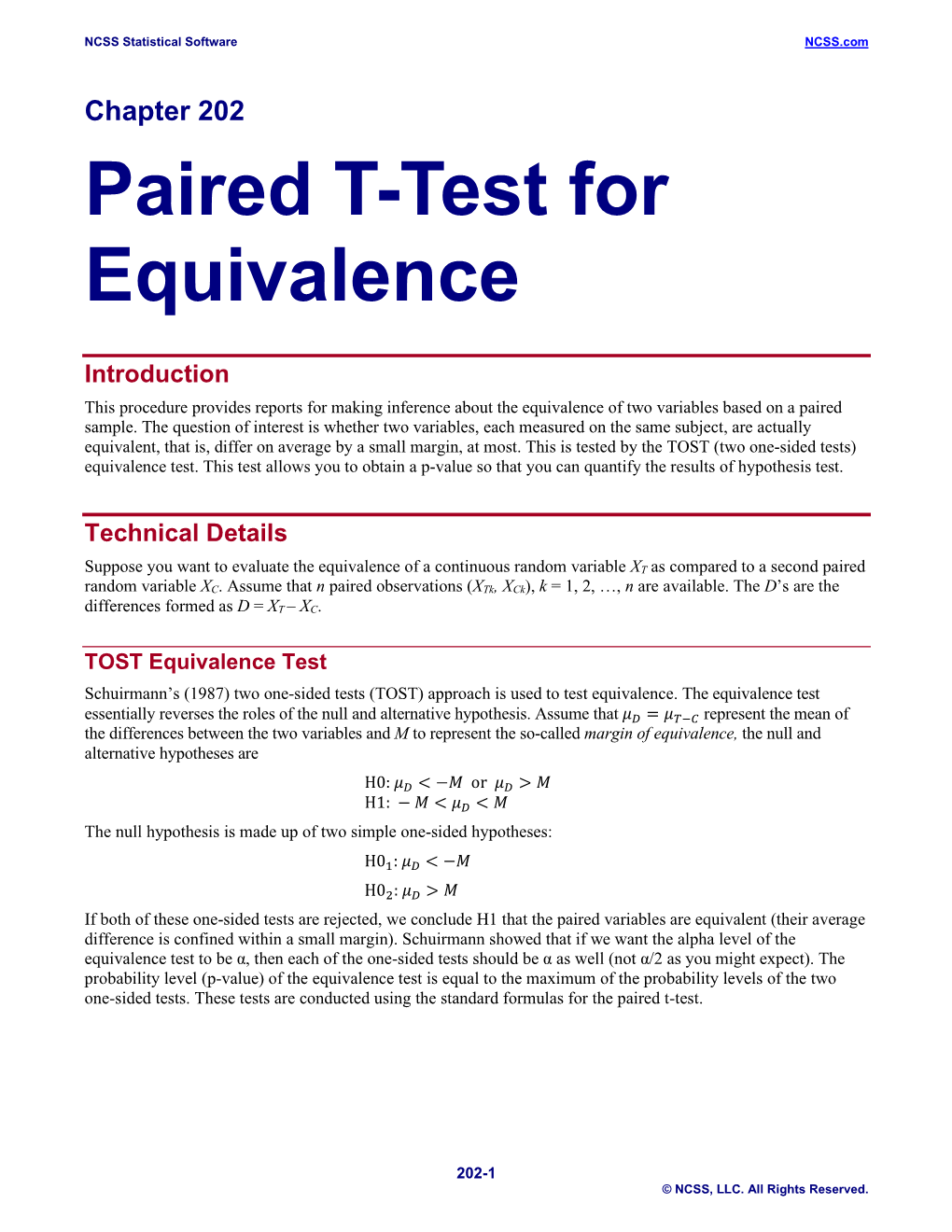 Paired T-Test for Equivalence